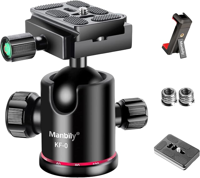 Manbily Camera Tripod Ball Head 360° Panoramic Photography Ballhead with 1/4 Quick Release Plate for Tripod,Monopod,DSLR Camera and Camcorder,Max. Load 17.6Lbs/8KG (KF-0)