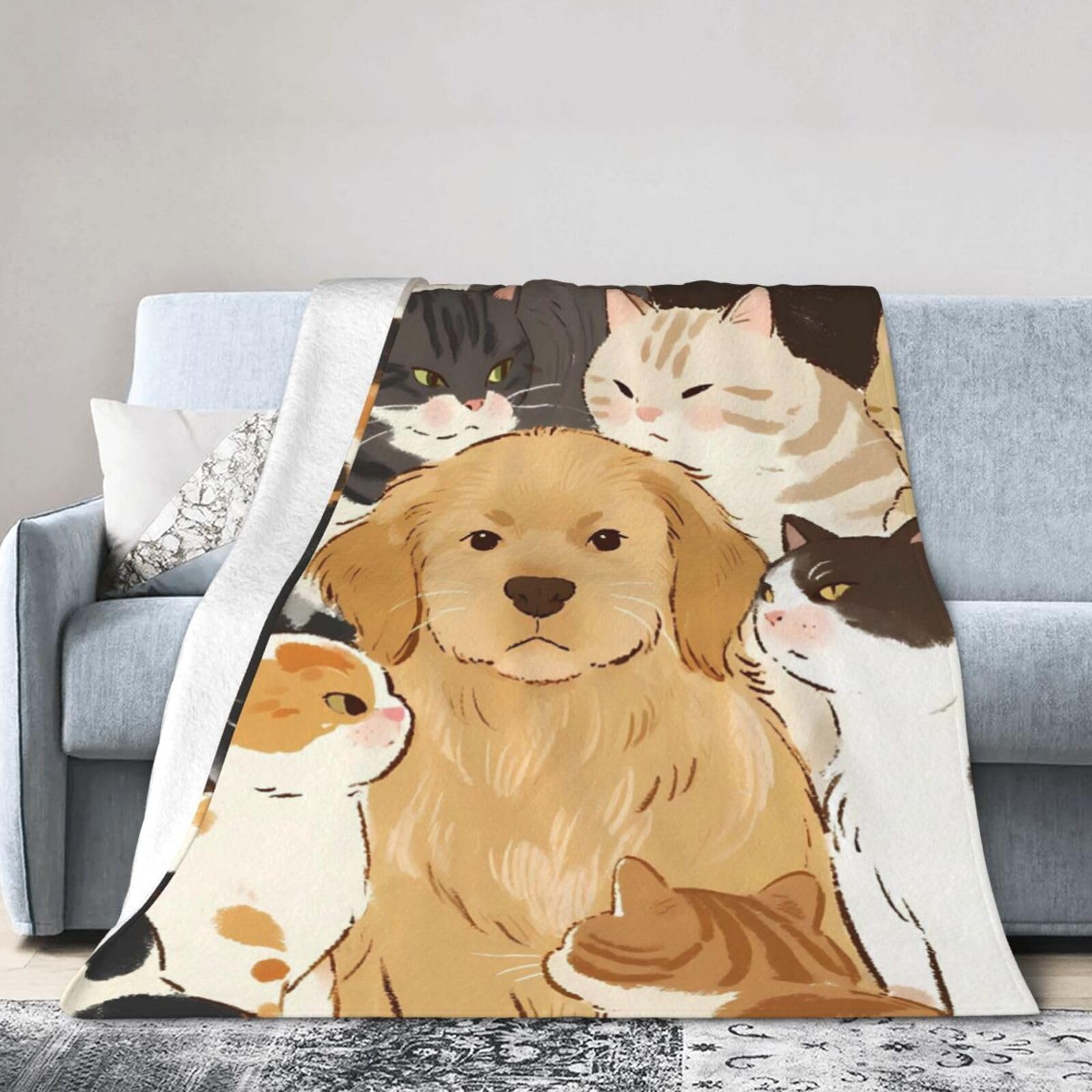 Couverture polaire chien et chats plaid doux pour lit simple 203x152 cm