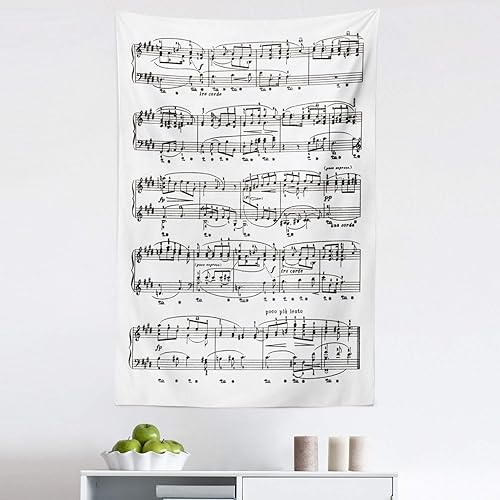 Lunarable Tapiz de partituras musicales, notas musicales vintage, impresión de artista, compositor, decoración de tela para colgar en la pared para