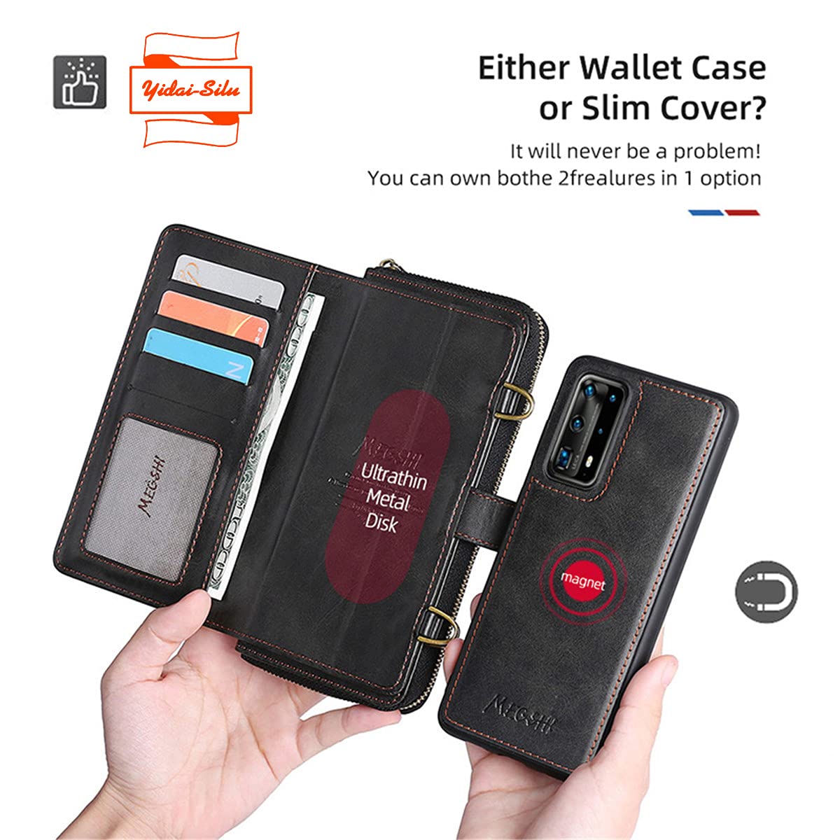 für iPhone 12 Pro Max Hülle 3-IN-1 Abnehmbar Magnetische Tasche