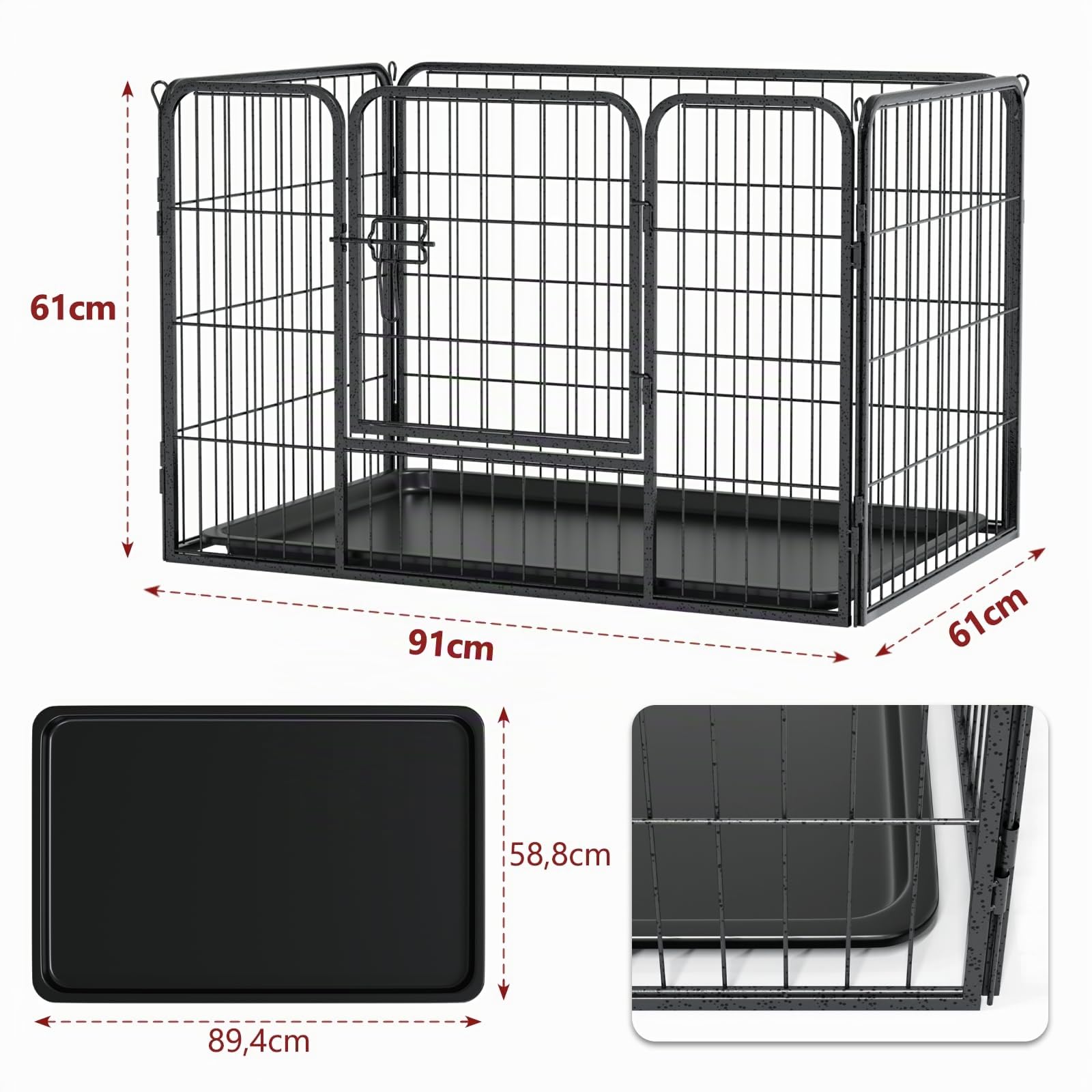 QRDA Recinto per cuccioli Recinto per cani in metallo Recinto per animali con cancello Recinto per cani pieghevole con griglia 4 pezzi