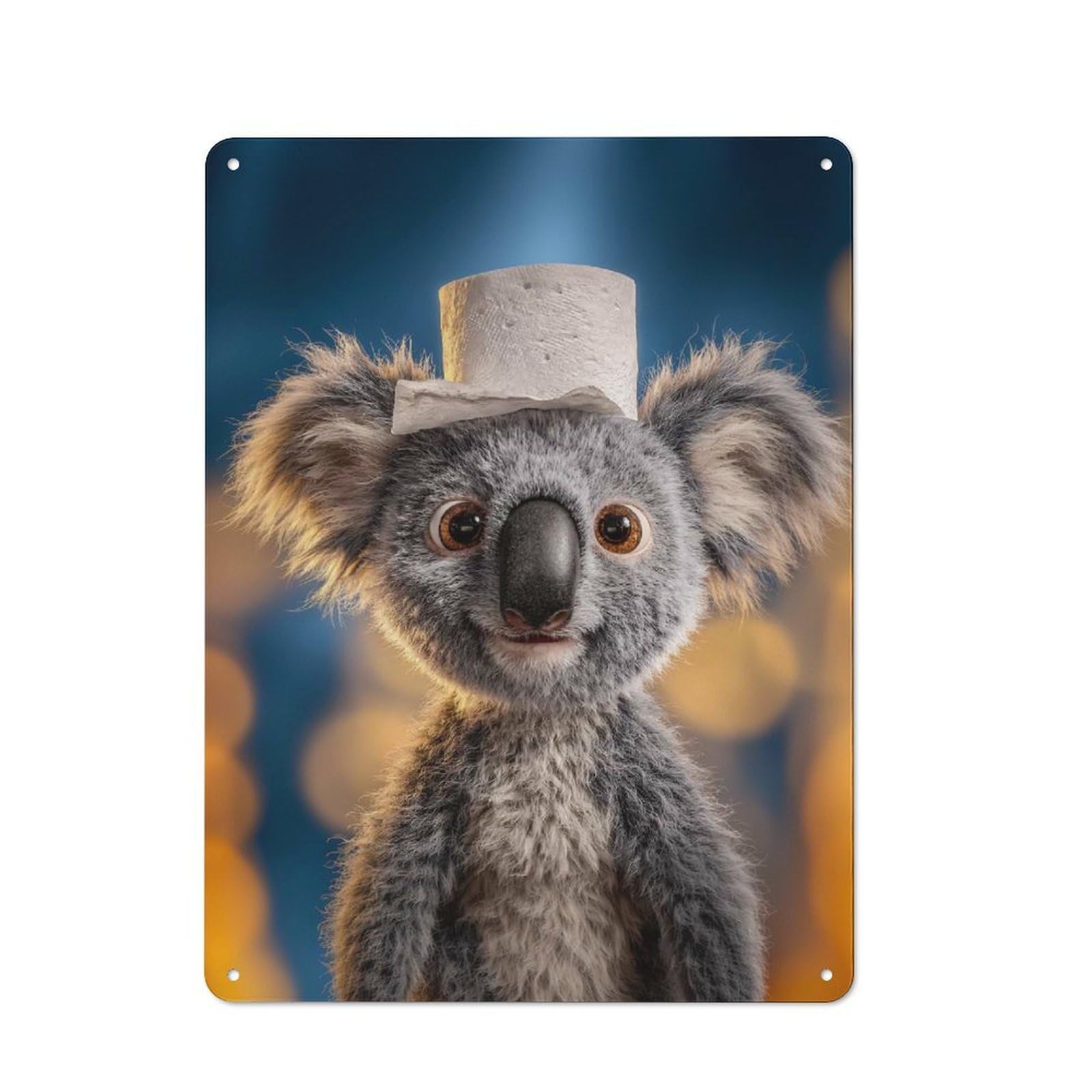 Junmoney Style-3 For Lounge Or Reading Corner, Koala With Toilet Paper Hat Retro Tin Sign 40X30cm, Gift For Reading Corner Decorators During The Christmas Season