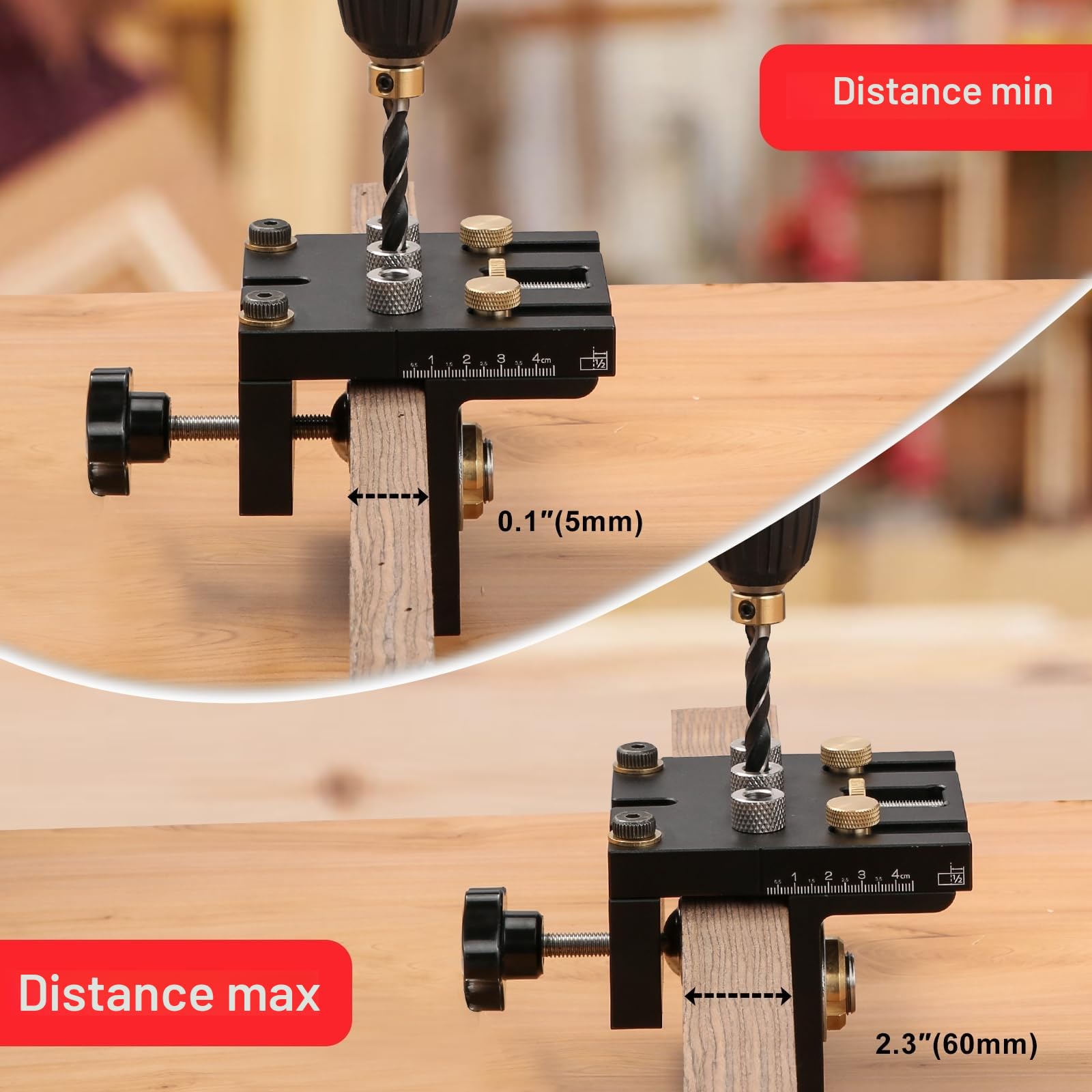 Idong 6/8/10/15mm 3 en 1 Kit de guide de positionnement de perçage, gabarits de trou de poche pour le bricolage, le travail du bois, les meubles