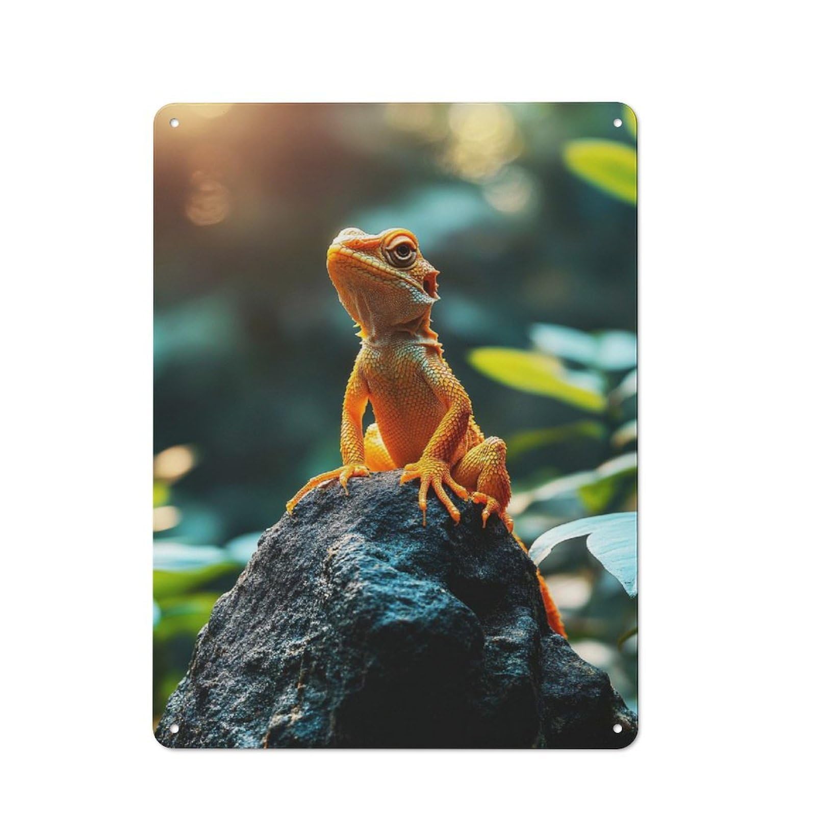 Junmoney Style-3 Workshop Style Orange Lizard On Rock Tin Sign 40X30cm, Industrial Wall Art For Garage, Hobby Room, Office Or Man Cave