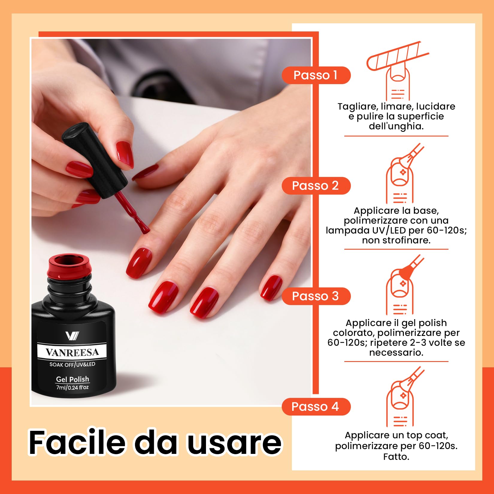VANREESA 55 Colori Smalto Semipermanente Unghie, 60 PCS Kit Semipermanente Unghie con 1 Base e 4 Top Coat Smalti Semipermanenti per Unghie Rosso Blu Rosa, Kit Unghie Gel Completo Regalo per Donne