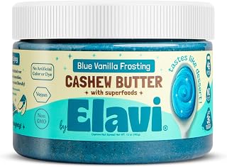 Elavi Cashew Butter - Naturally Blue Superfood Dessert Spread - Date & Monk Fruit Sweetened, Keto, Vegan, Gluten Free - No Palm Oil, No Sugar Alcohols - Blue Vanilla Butter - 10oz Jar