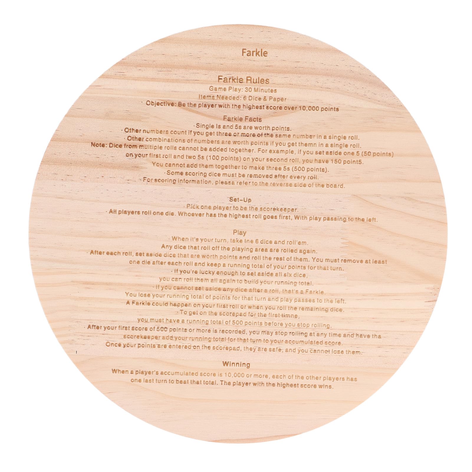 Bewinner Farkle Jeu de Dés avec Plateau en Bois, Comprend 6 Dés et Un Sac de Rangement, Améliore Les Mathématiques et Les Compétences Cognitives pour Les Soirées de Jeux en Famille (Rond 30cm)