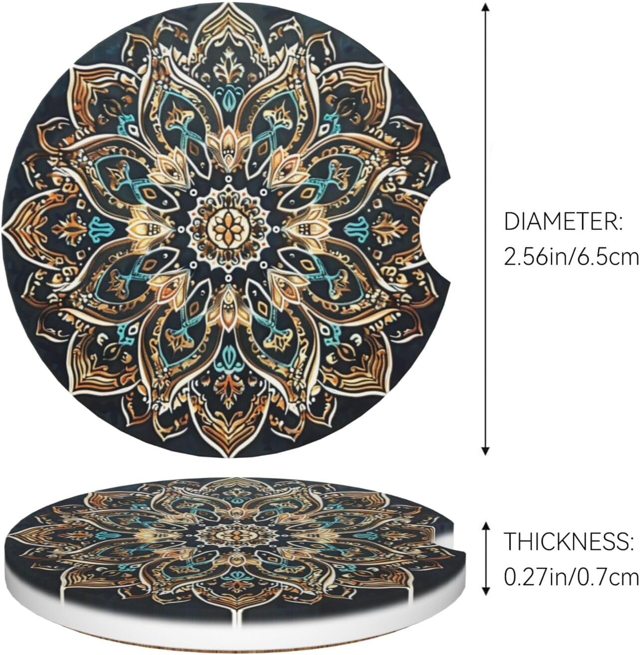 2pcs Car Cup Holder Coaster Car Coaster Beautiful Boho Mandala Absorbent Car Coaster Absorbent Drink Coaster for Car Decor Auto Accessories