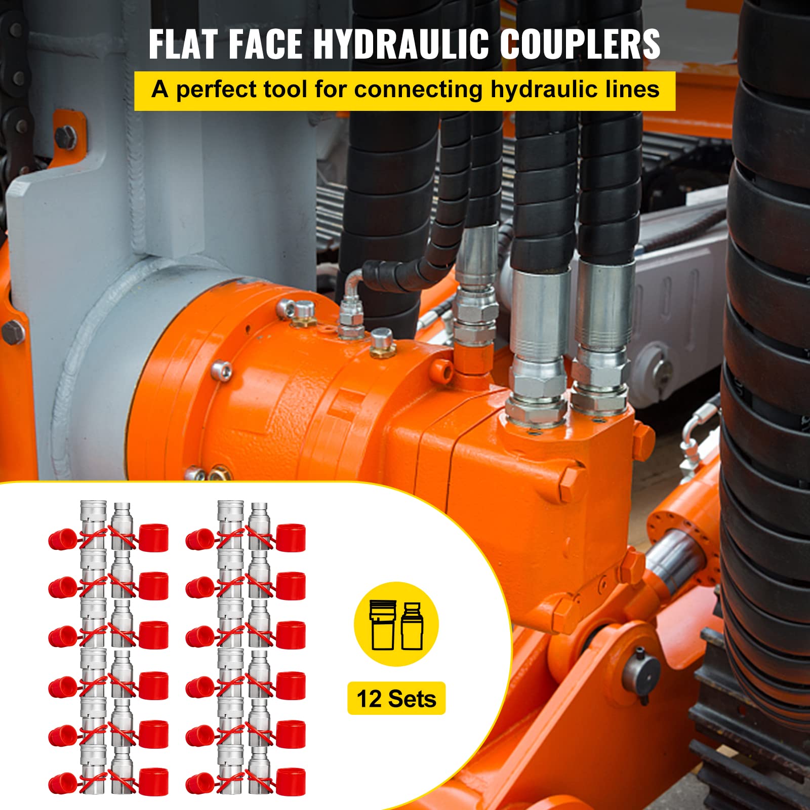 VEVOR Acoplador hidráulico Rápido 1/2" NPT - 2 Pares, 27.6 MPa - Acoplamiento hidráulico