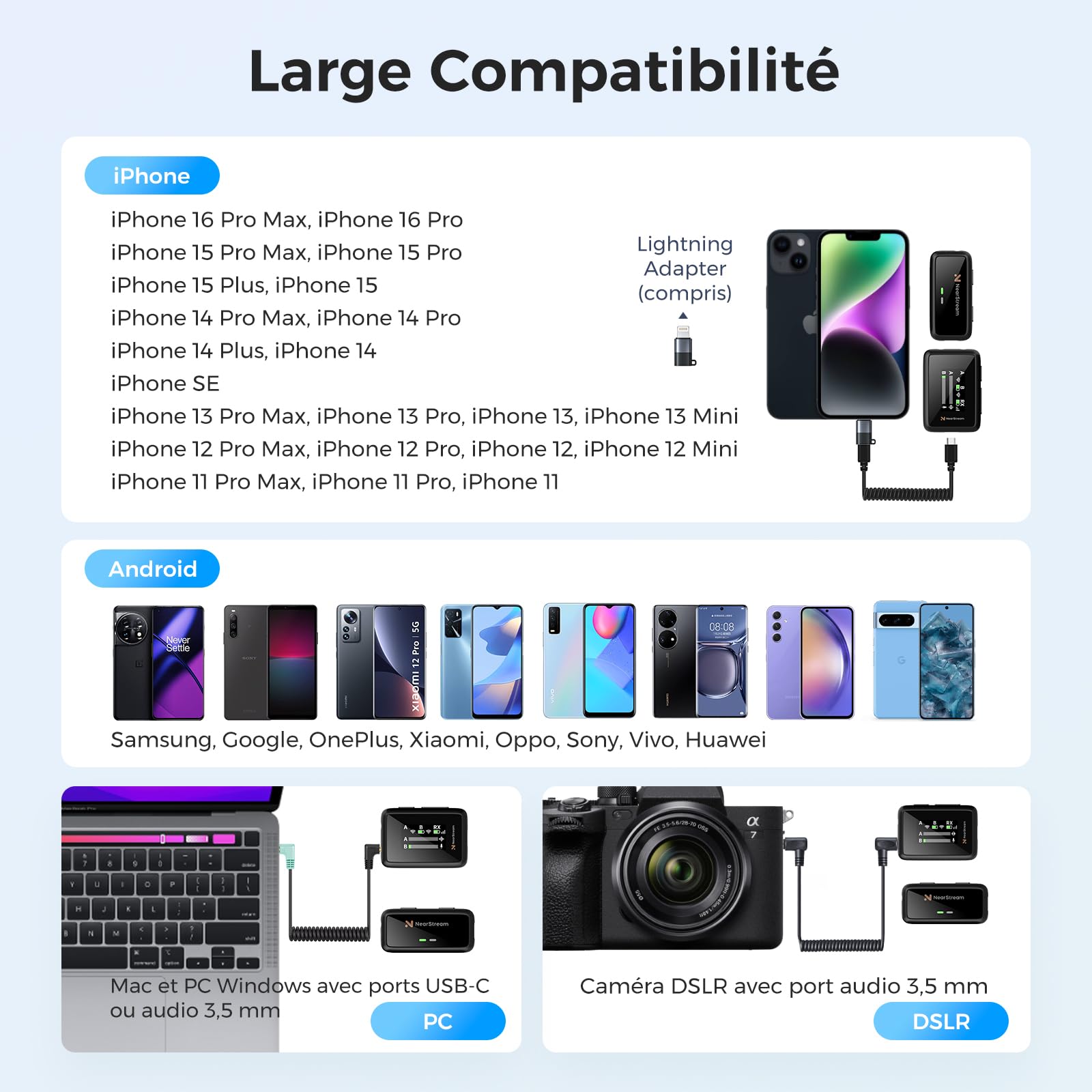 NearStream Micro Cravate sans Fil pour PC/Iphone/Androïde/Camera, AWM20T