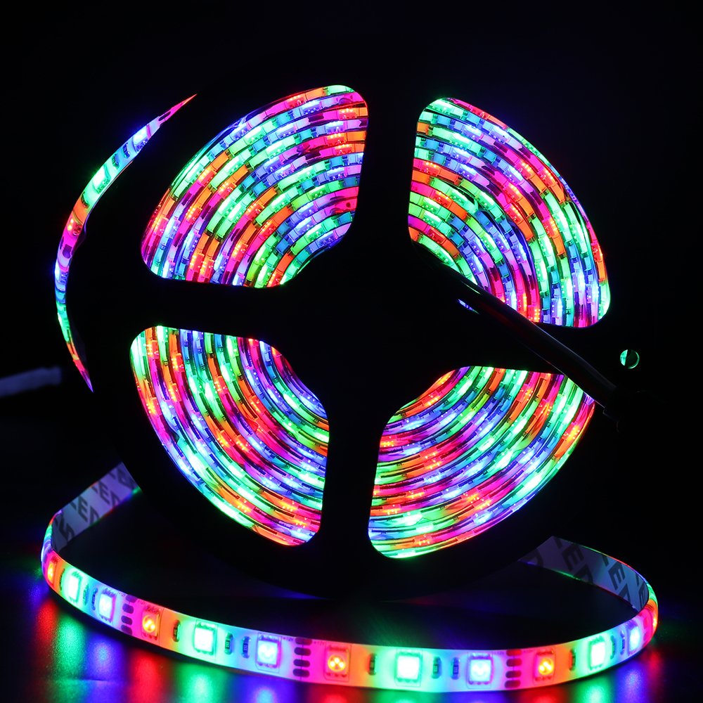 XUNATA 16.4ft 24V 5050 LED Strip, RGB 300 LEDs Flexible Tape Lights for Home Decoration, Non-Waterproof