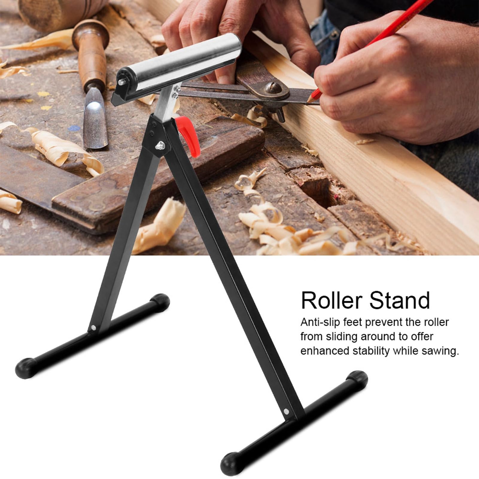 Schimer Support à Rouleaux Réglable, Support en Acier Robuste pour équipement de Sciage, 1 unité 67-110cm