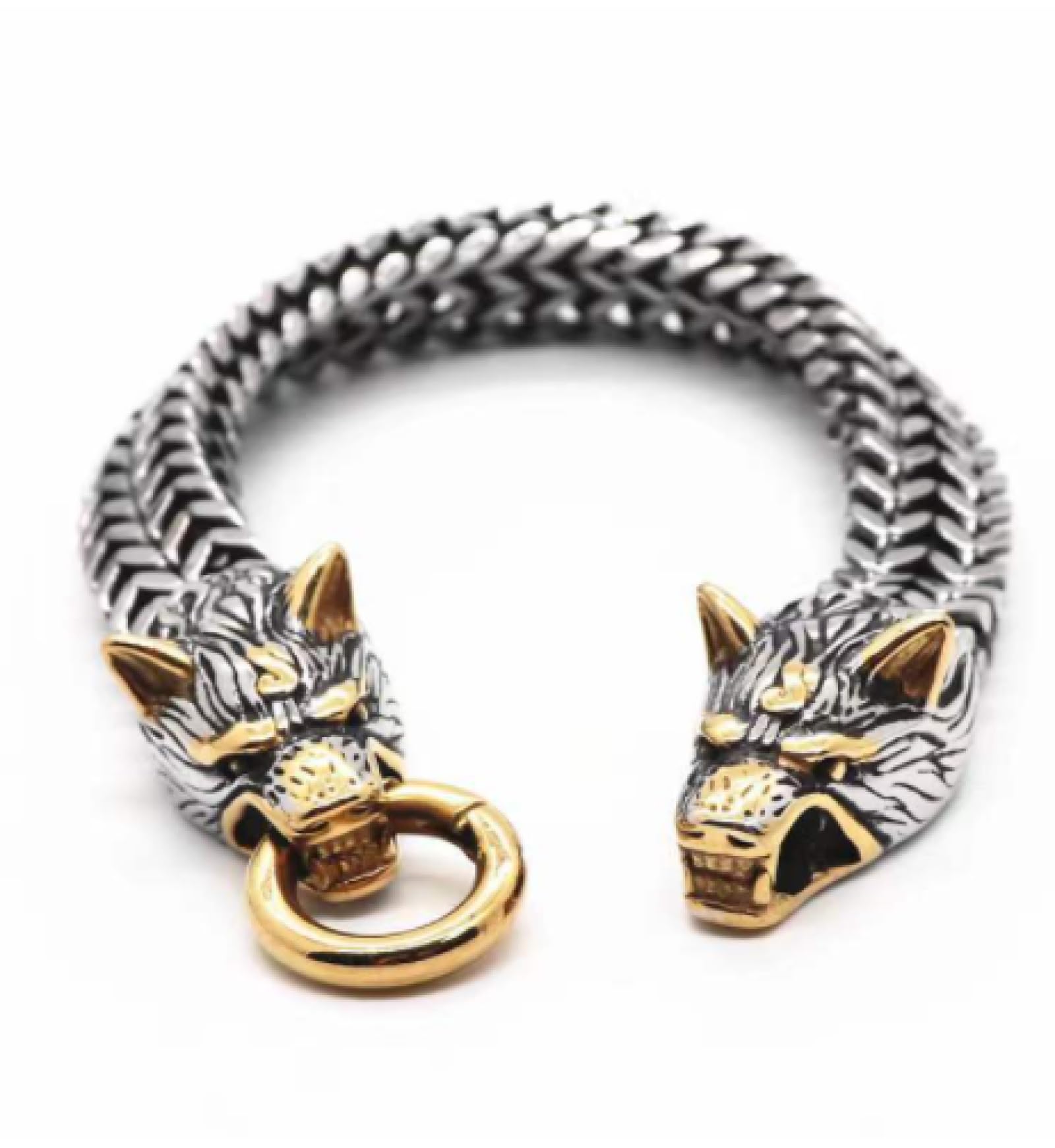 Pulsera Pulseras Hombre Regalo Brazalete Pulsera con Abalorio De Lobo Vikingo De Roca De 21Cm, Cadena De Malla para Hombre, Pulseras Punk para Motorista