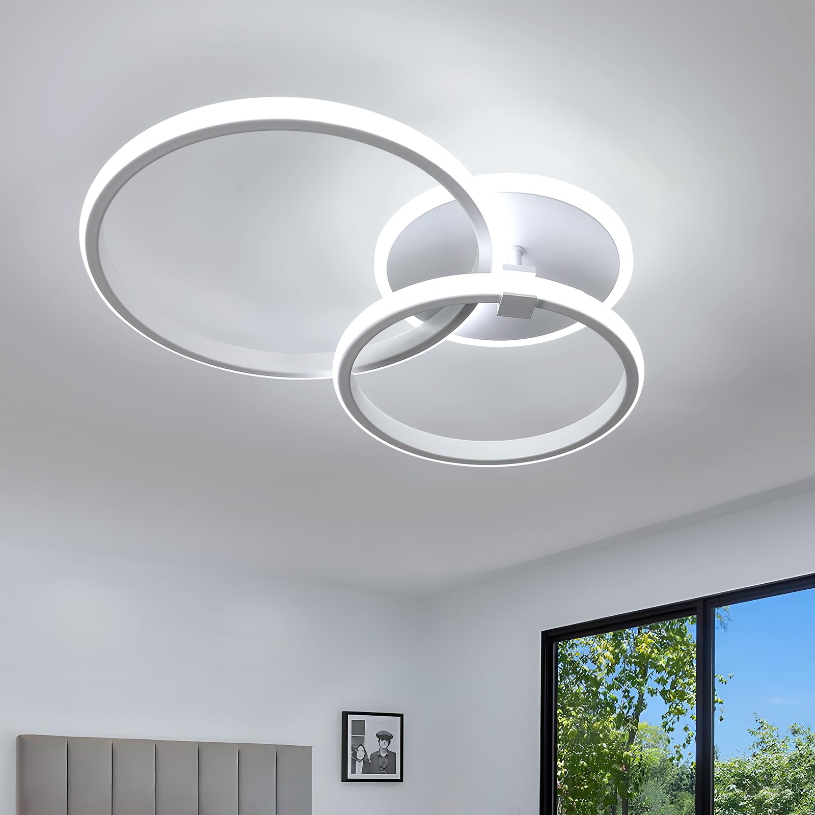 Comely LED Ceiling Light, 42 W, 4700 lm, Modern Round LED Ceiling Light, Cool White 6500 K, 3 Rings White Ceiling Lighting for Living Room, Bedroom, Kitchen, Dining Room-image-3
