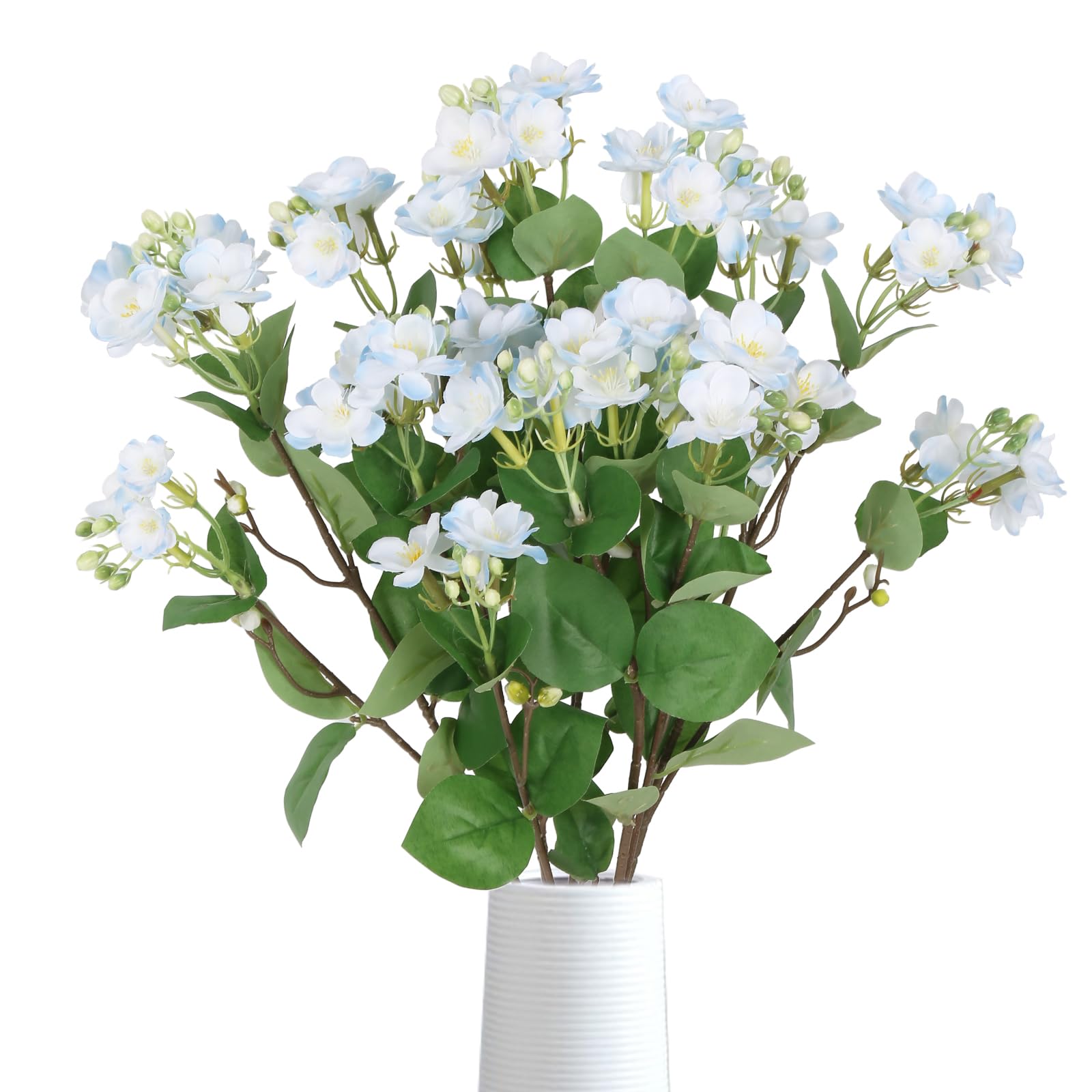 IPOPU Light Blue Forsythia Artificial Flowers for Decoration 6pcs Fake Winter Jasmine Plant Silk Flowers for Wedding Table Centerpiece Garden Living