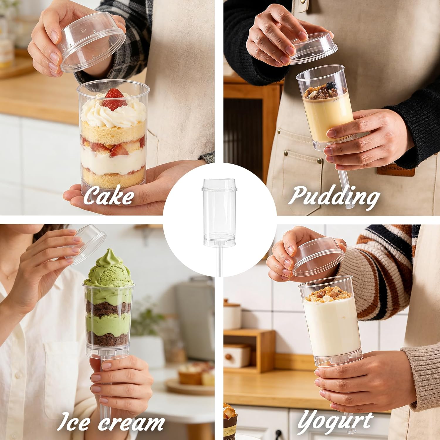 AZYM Cake Push Pop Containers, Cake Pop Stand, Clear Reusable Food-Grade Plastic Dessert Cups with Lids, Cake Pop Holder with Cutter Tool, for Parties, Weddings, Birthdays, DIY Baking Supplies