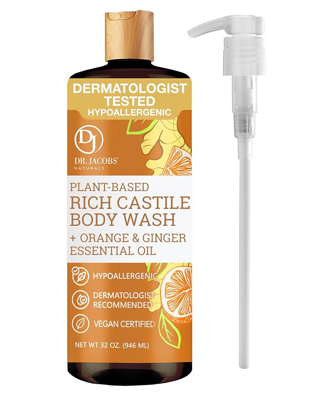 Sabonete líquido corporal Castile DR.JACOBS NATURALS, laranja e gengibre, com bomba, 946 mL