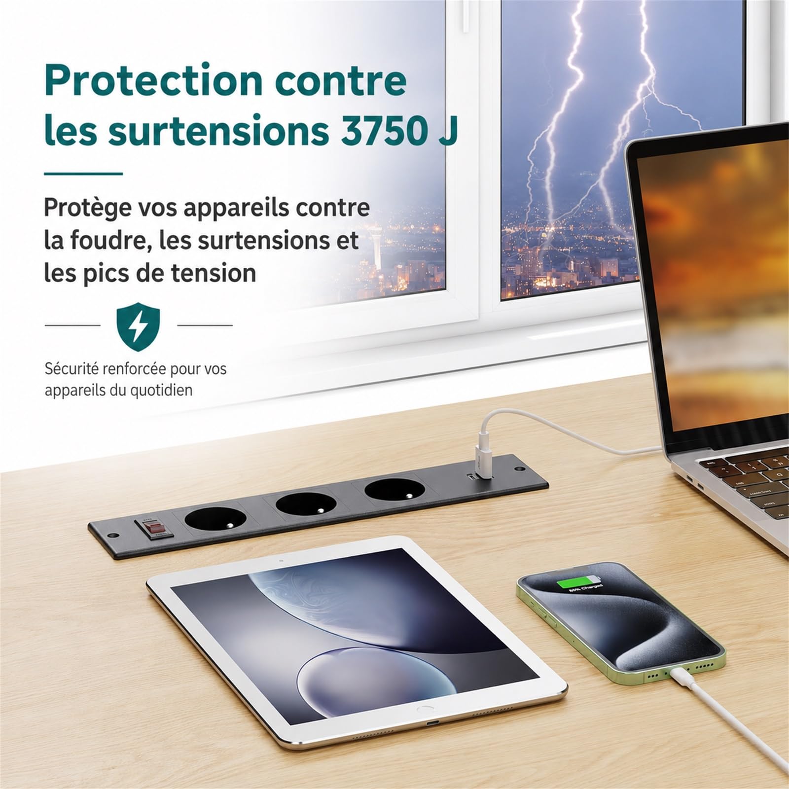 Prise Encastrable Plan de Travail, Dinolink Multiprise Encastrable avec 3 Prises, PD 20W USB A+C, Prise Electrique Encastrable avec Interrupteur de Surcharge, 16A/4000W, 2M Câble, Noir