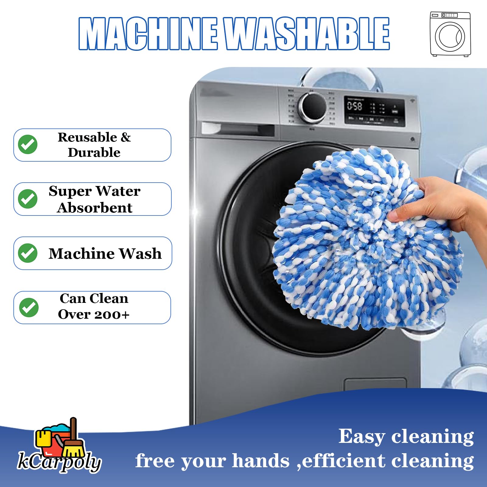 4 Pack Spin Mop Replacement Heads Compatible for O Ceda EasyWring 1-Tank Triangle System, Microfiber Mop Refills for 5.9inch Core,Deep Cleaning, Included Base and Handle