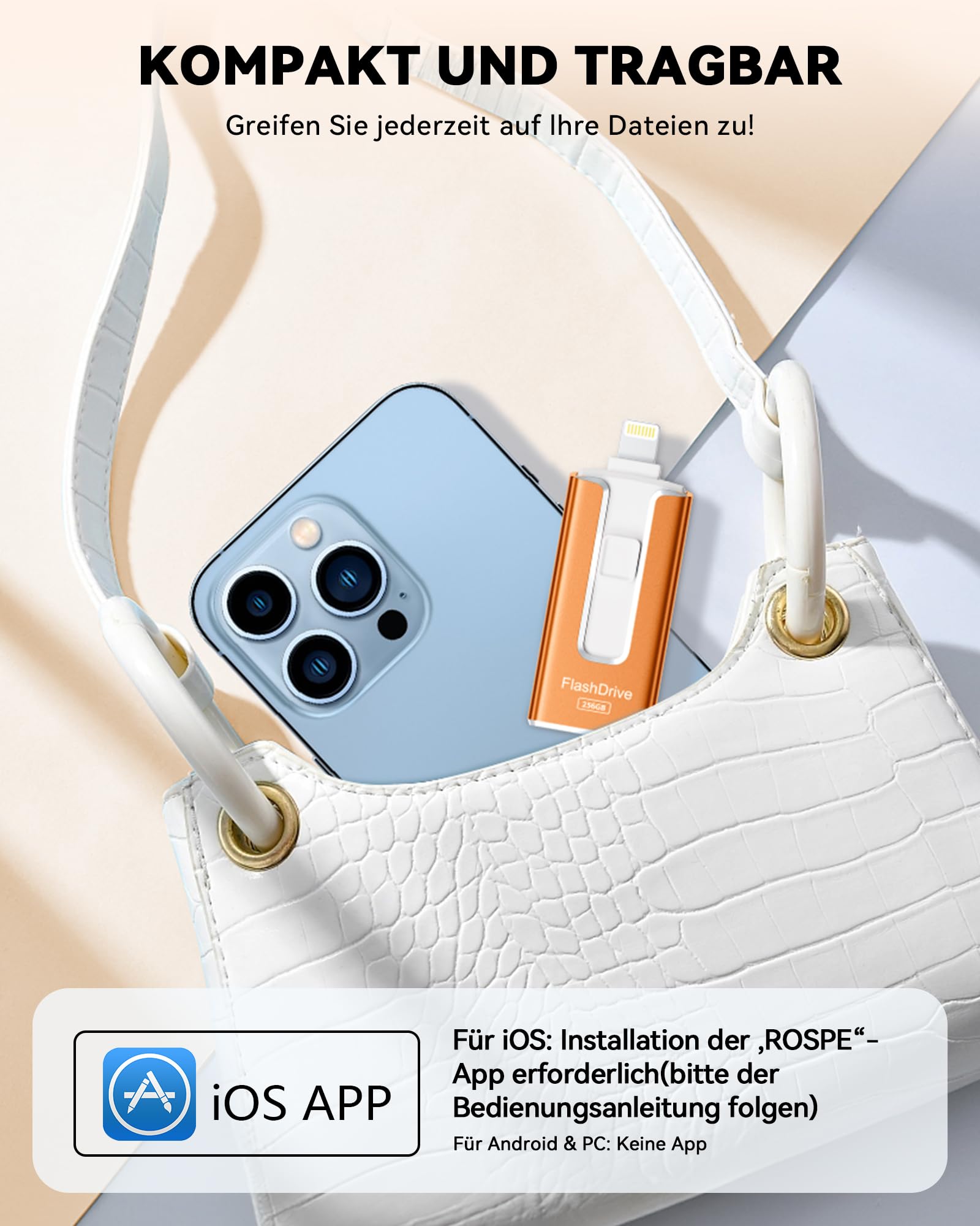 SUDEHO Memoria USB de 256 GB para iPhone, con certificación MFi 4 en 1, para iPhone/iPad/Android/PC, unidad flash con copia de seguridad plug-and-play para fotos y vídeos, transferencia rápida, color