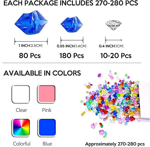 Miniatura 2 de LAUTO Decoraciones de Navidad, piedras de hielo de cristales falsos, 270-280 cubos de hielo falsos combinados de varios tamaños, diamantes de