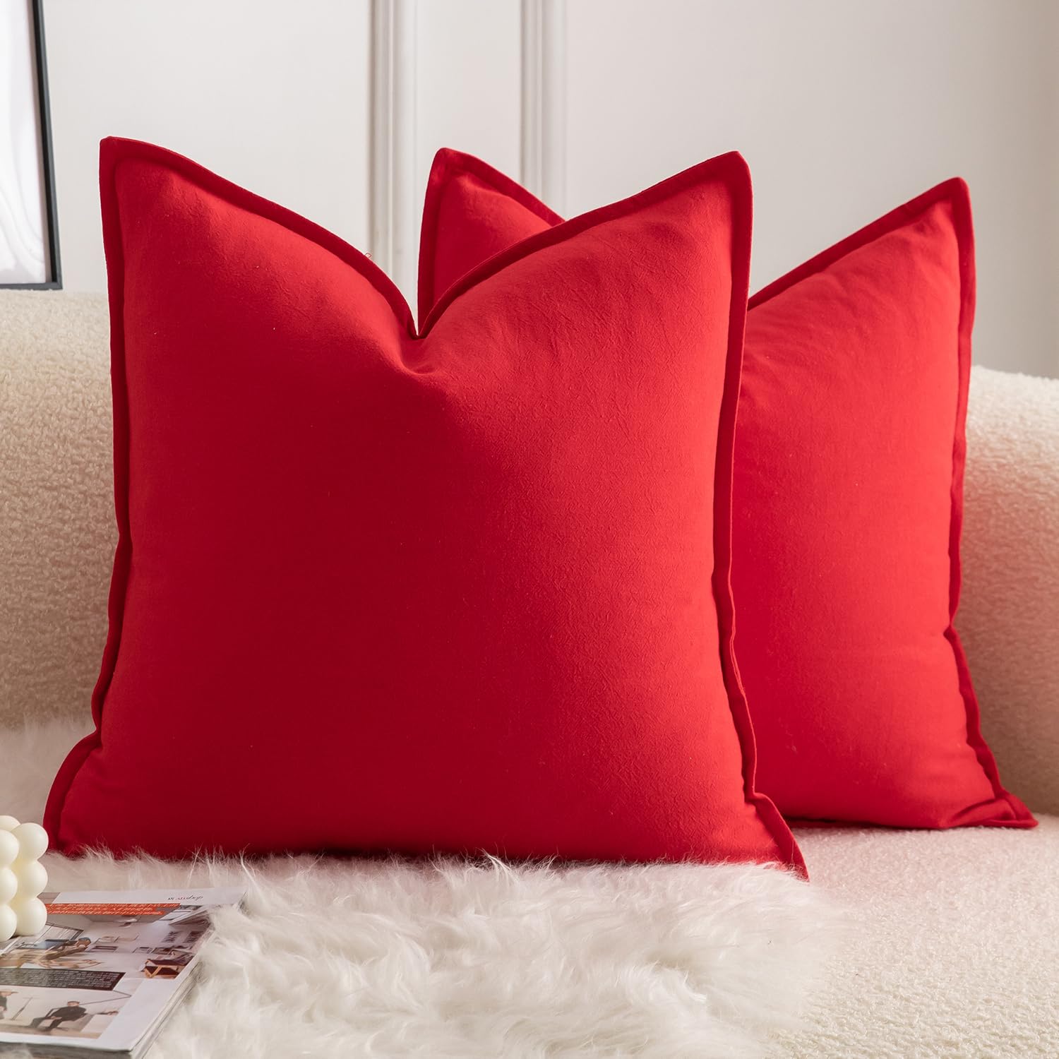 Taie d'oreiller douce en coton Mandioo 65x65 cm rouge pour canape confortable