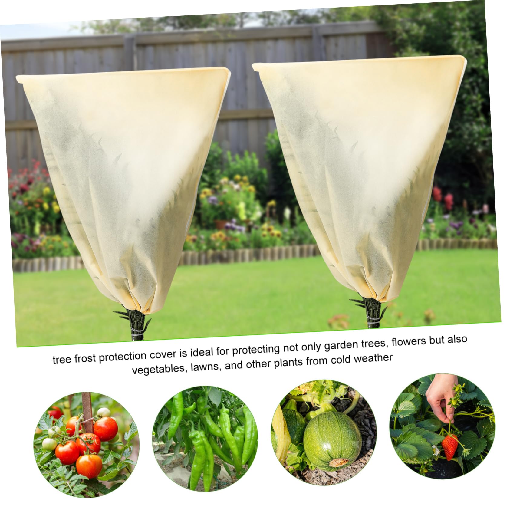 ifundom Funda Antiheladas para Plantas 2 Piezas de Tela No Tejida Beige | Cuerda Integrada, Resistente al Desgarro, Fácil de Colocar y Guardar, para Árboles y Plantas de Exterior