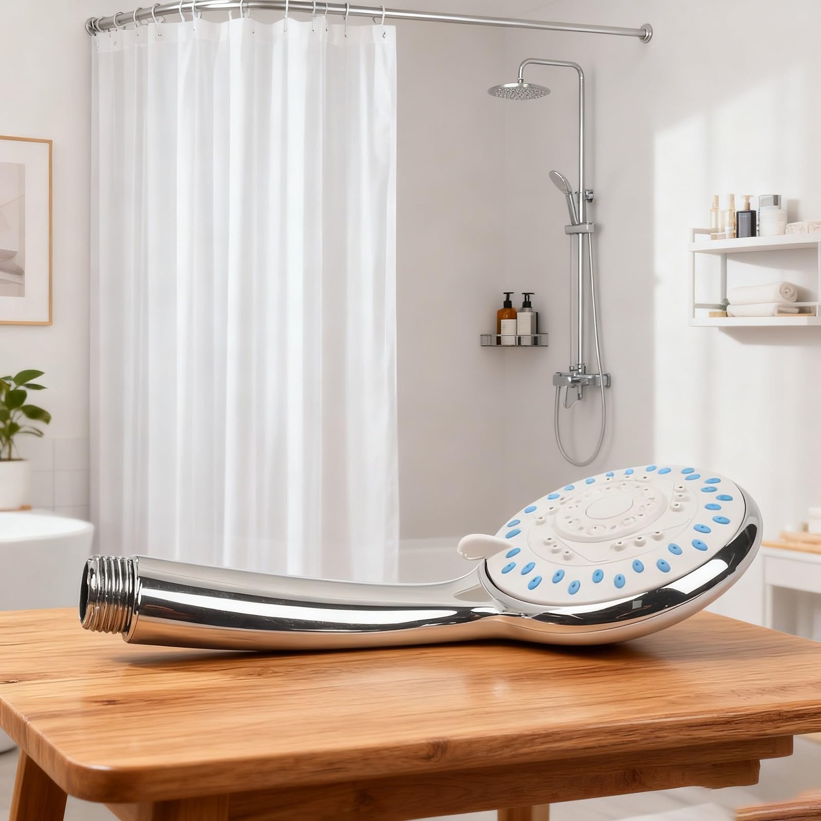 Soffione doccia ad alta pressione con 5 modalità di spruzzo, grande soffione rotondo, risparmio idrico e facile da pulire, ABS cromato, G1/2 pollici, misura standard per bagno