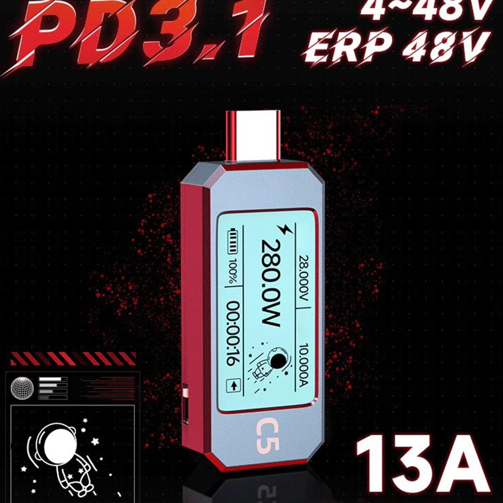 Multímetro digital de alta precisión USB C 3.1 DC48V para medición de voltajes y corriente con pantalla