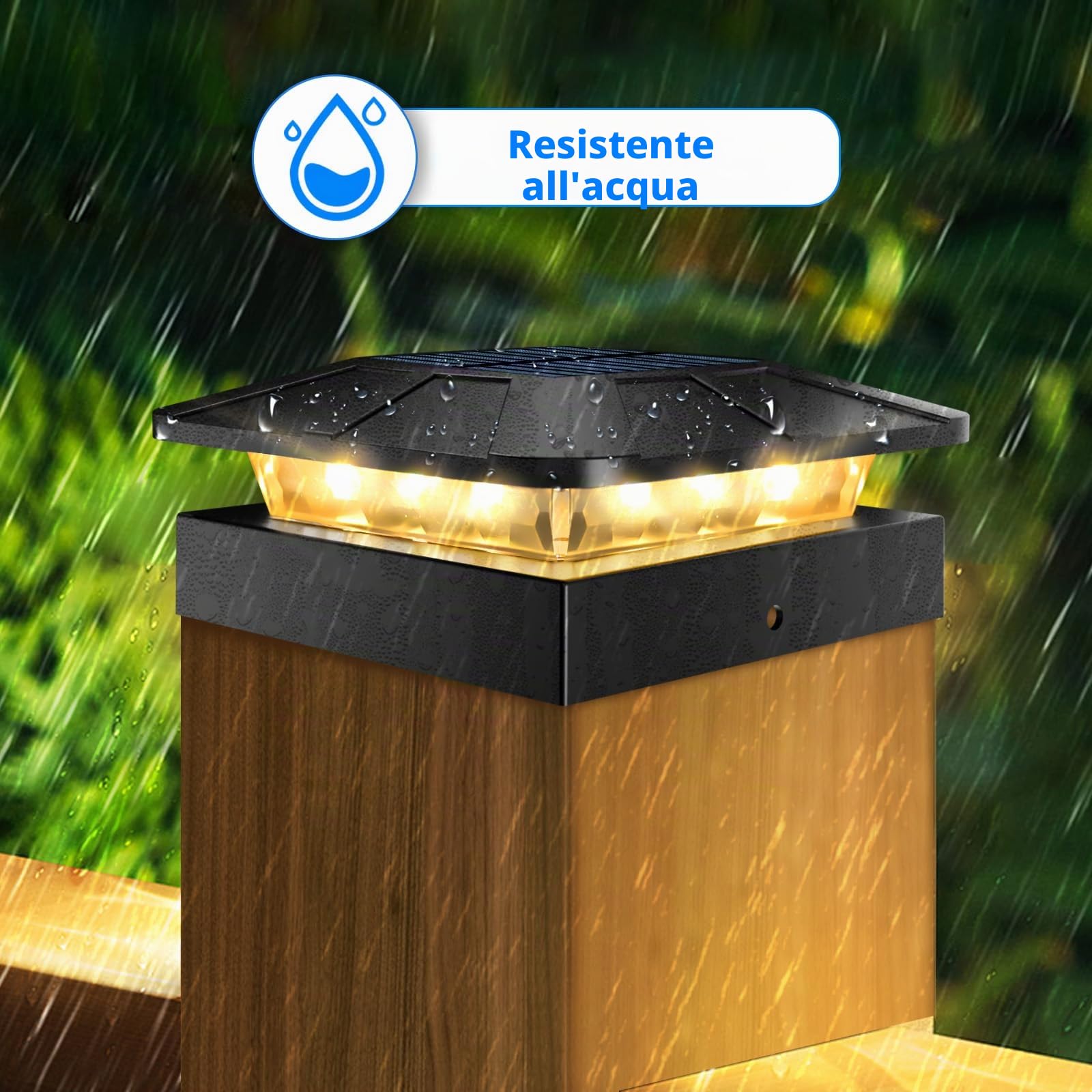 Peasur Lampade a energia solare, 3 modalità, 10 x 10 cm, pali per recinzioni, pali in legno vinilico, lampada solare impermeabile, decorazione da giardino per pali in legno, recinzione, patio, 4 pezzi