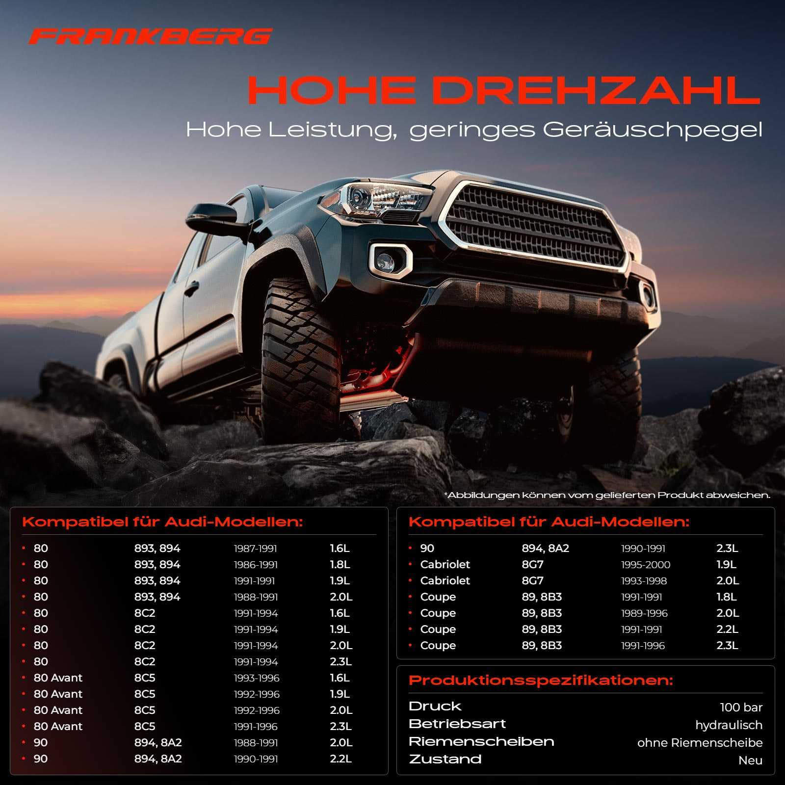 Frankberg Bomba de la dirección asistida Compatible con 80 8C2 cabrio 8G7 80 Avant 8C5 Coupé 89 8B3 Replace# 050145155A