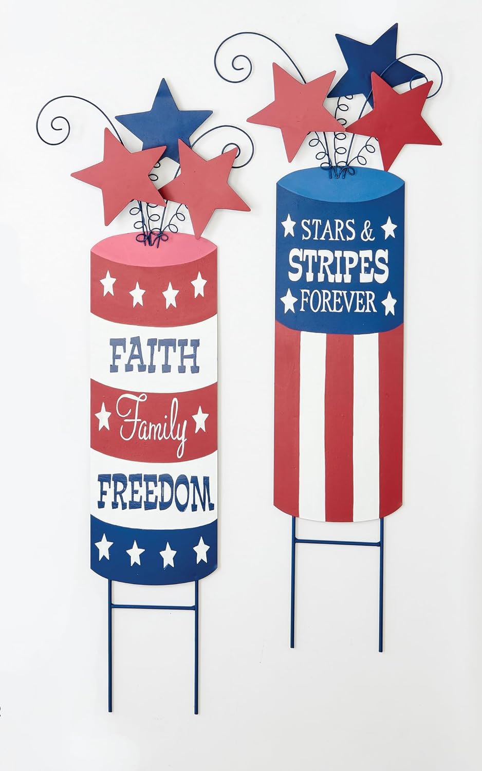 Worth Imports 32" Metal July 4th Patriotic Firecracker Stars, Set of 2 Yard Stake, Multicolor