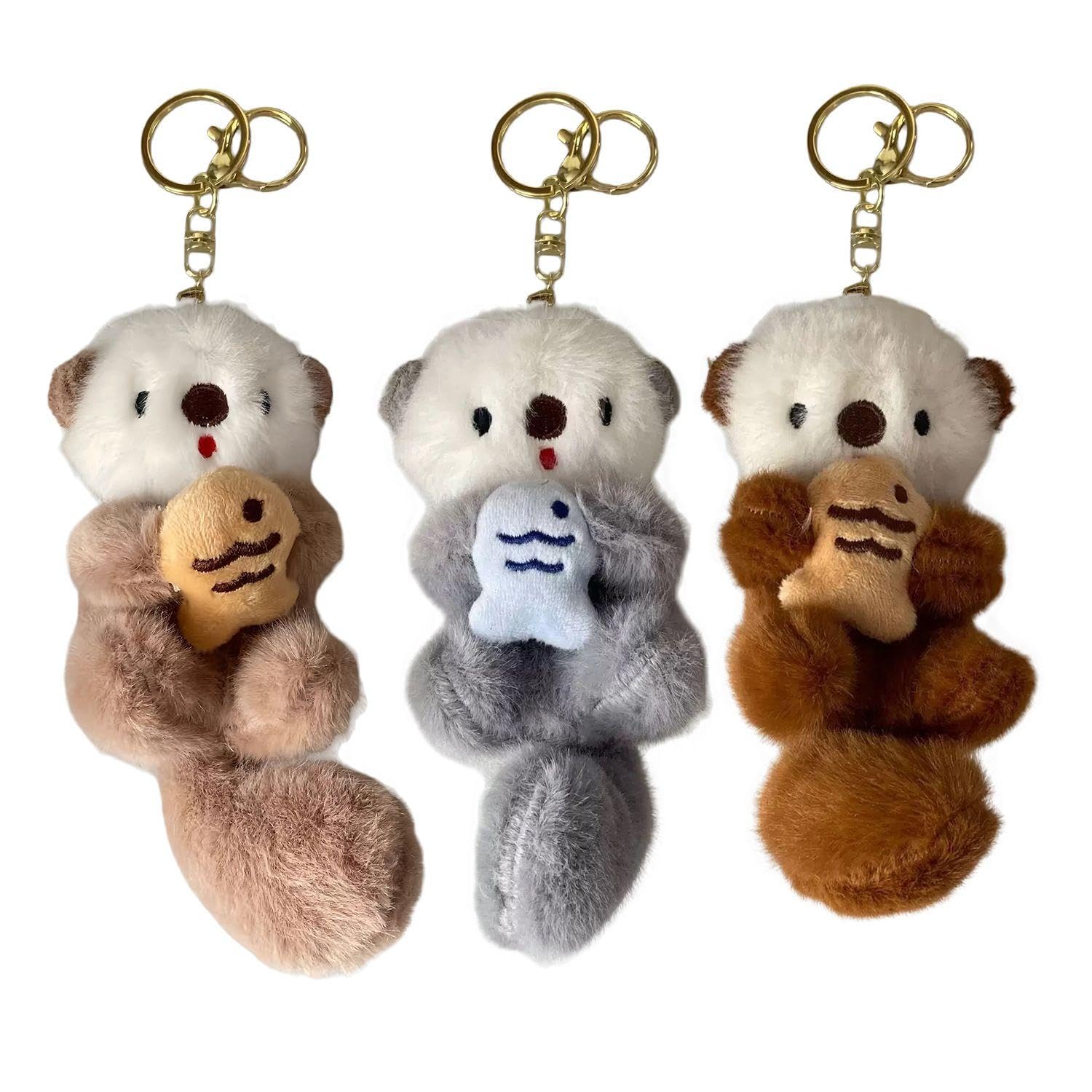 OODJVN 3 Sea Otter Pendants, Female Gifts For Friends, Cute Doll Pendants, Luggage Key Rings, Key Anti-Lost Props.