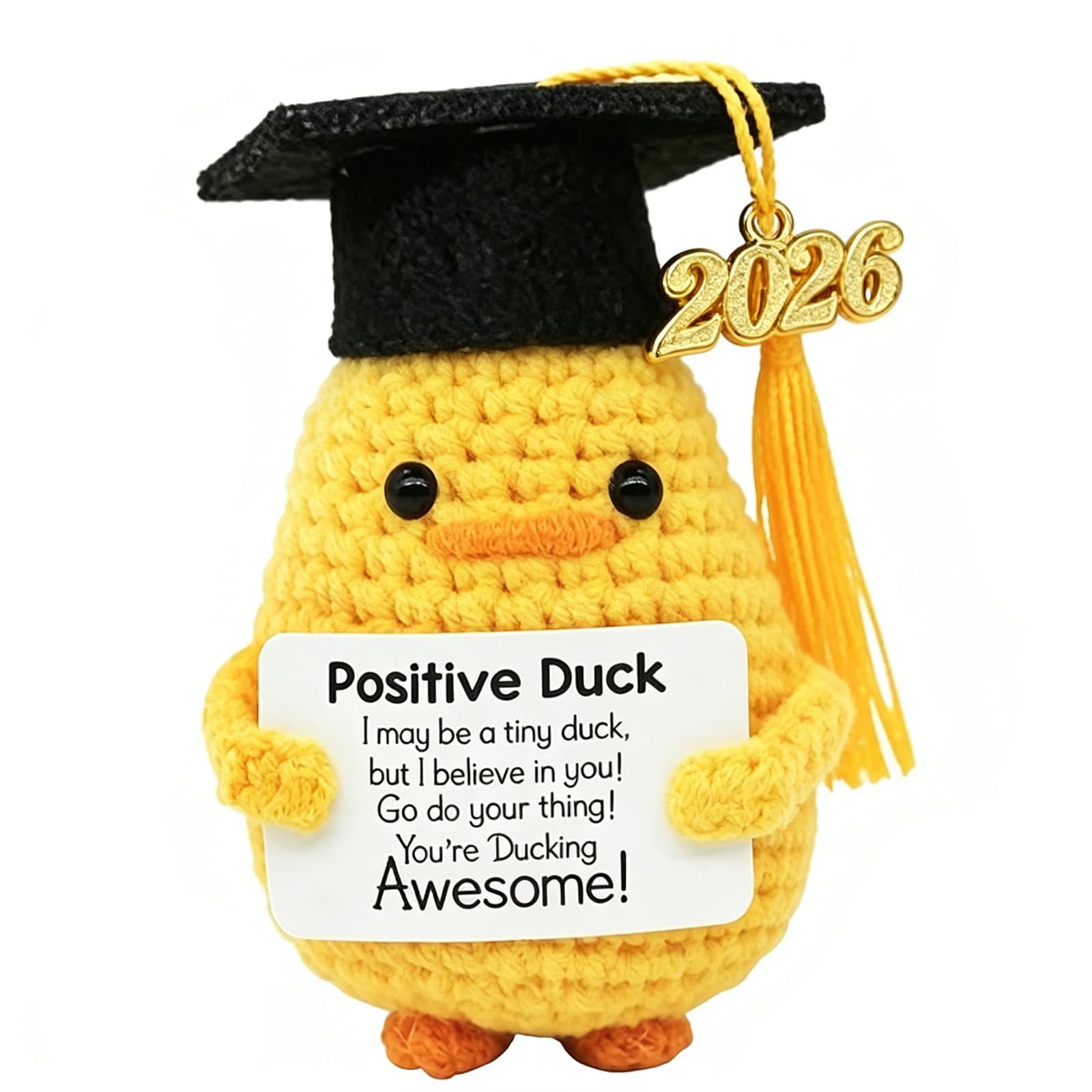 AMOturuxient Graduation Gifts, Mini Knitted Doll with Positivity Card, Funny Graduation Presents for for Her Him High School University Grad Ornament Cute Home Office Party Decor (Yellow)