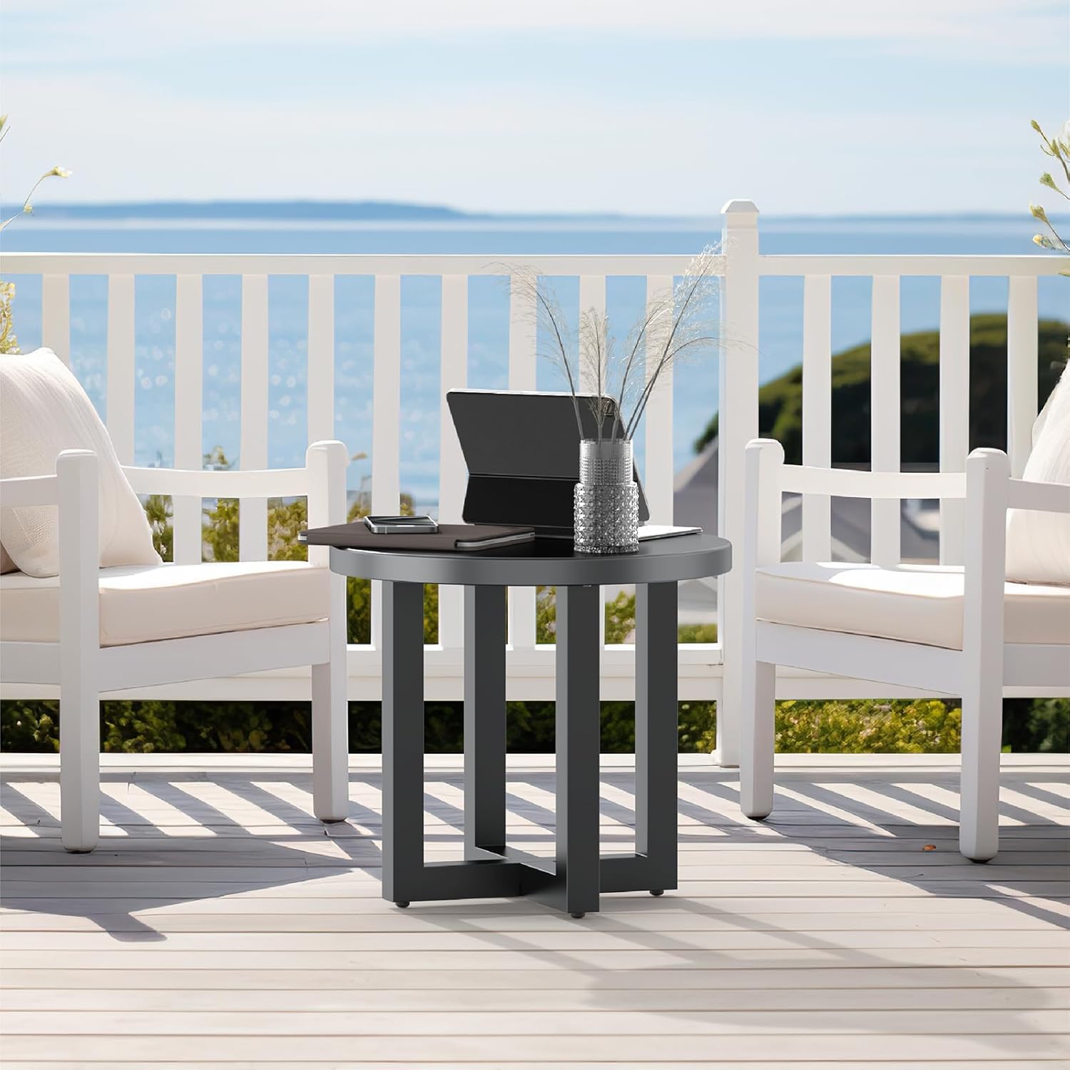 Patio Swivel Rocker Set: Metal Round Side Tables, 2-Tier Outdoor End Table for Patio, Pool, Porch – Weather Resistant Round Tables, Sturdy Metal Frame, Easy Assembly, Gray (1 Table Only)