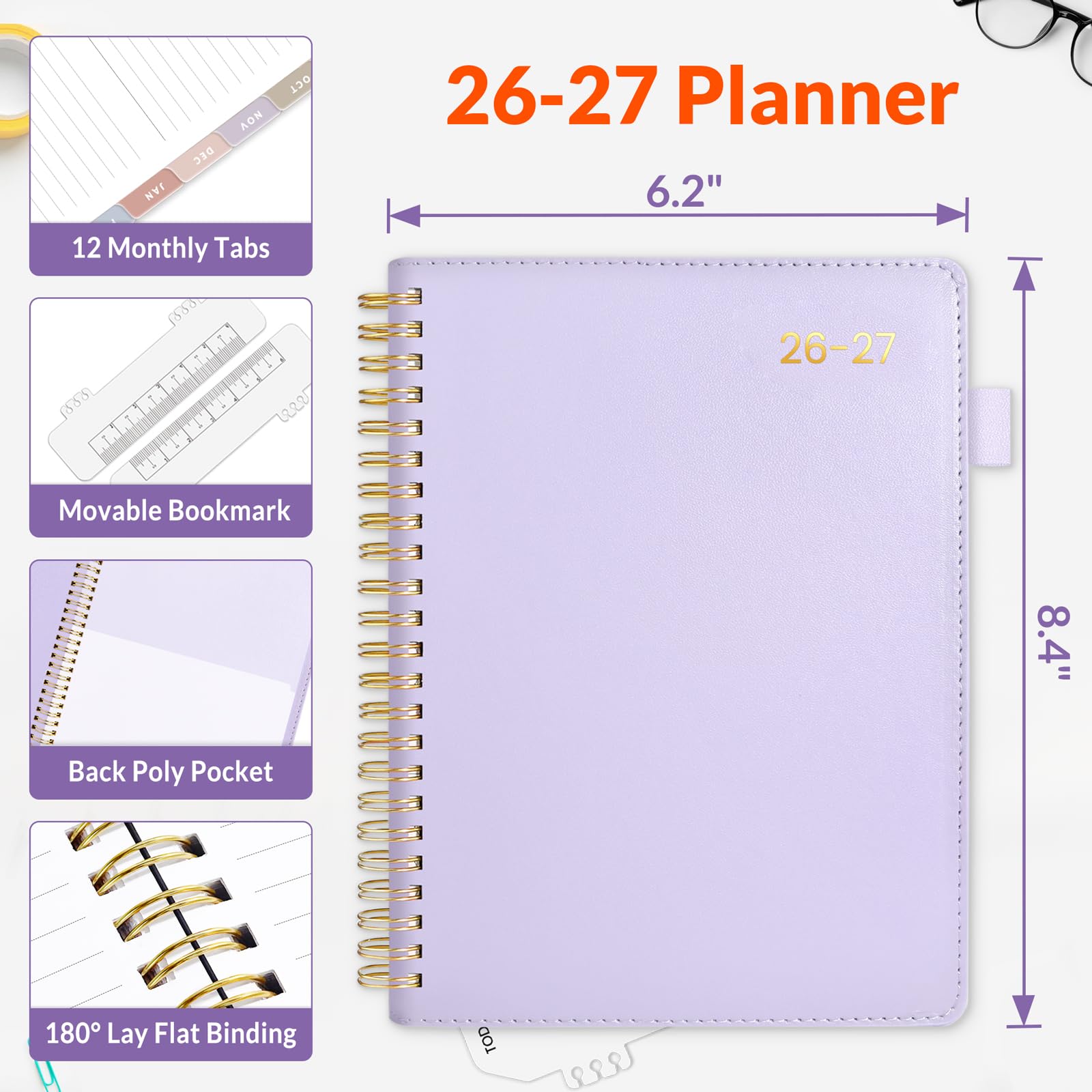 SUNEE Agenda settimanale e mensile 2024-2025, con copertina rigida, 16,3 x 21,6 cm, 12 mesi (luglio 2024 - giugno 2025), copertina in pelle vegana, calendario accademico, tasca, appunti, scheda