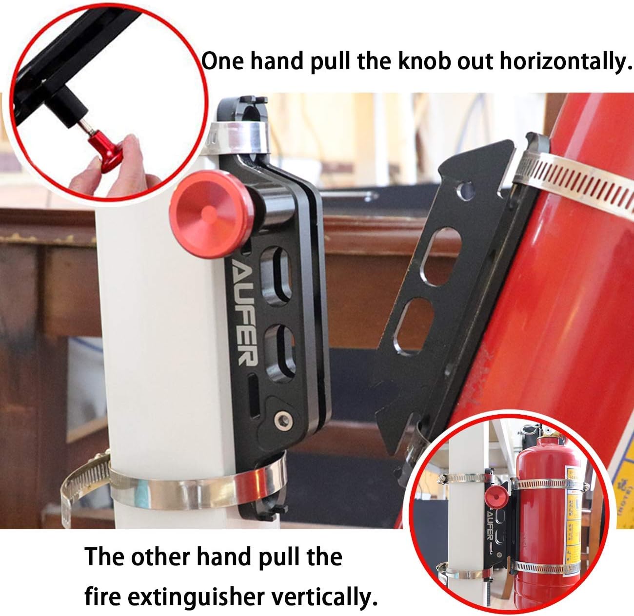 AUFER Aluminum Quick Release Fire Extinguisher Mount Roll Bar Holder Compatible with for Jeep Wrangler Gladiator Ford Bronco UTV ATV Polaris RZR Ranger Can Am Boat etc.