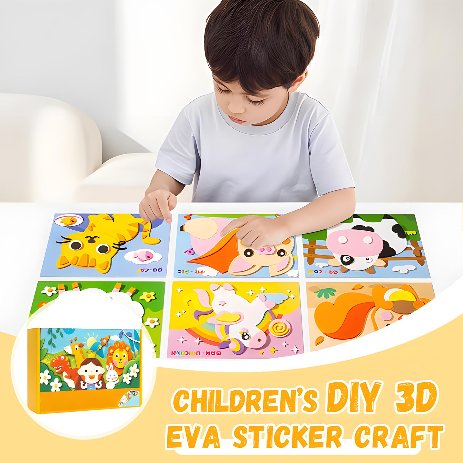 Pegatinas 3D De EVA Para Manualidades, 12 Unidades/Juego, Rompecabezas De Pegatinas, Dibujos Animados De Animales, Programa Educativo Para Niños Pequeños, Kits De Manualidades (Set of 4)