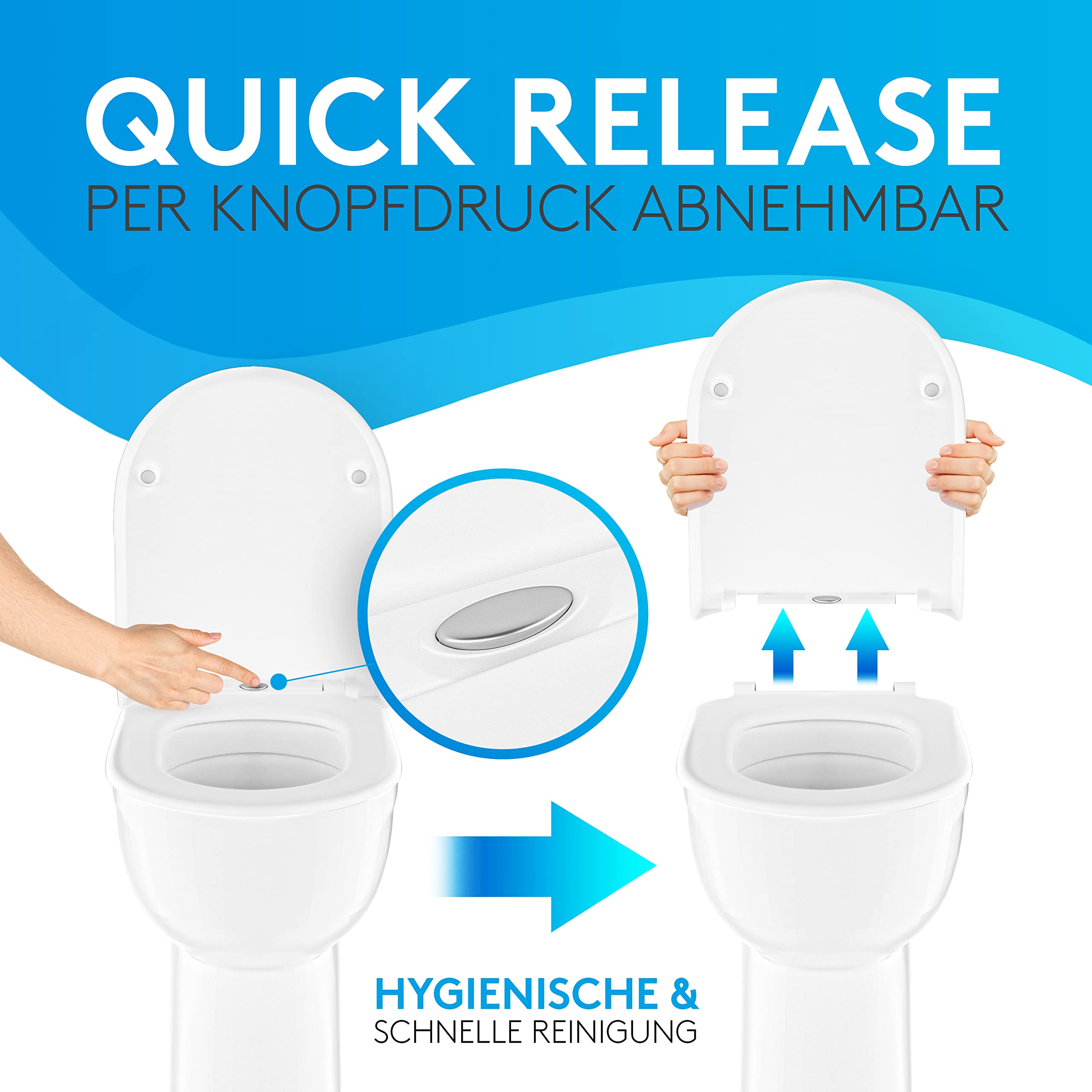 Comodo Toilet Lid with Soft-Close Mechanism and Quick Release, Antibacterial Toilet Lid in D Shape - Image 4