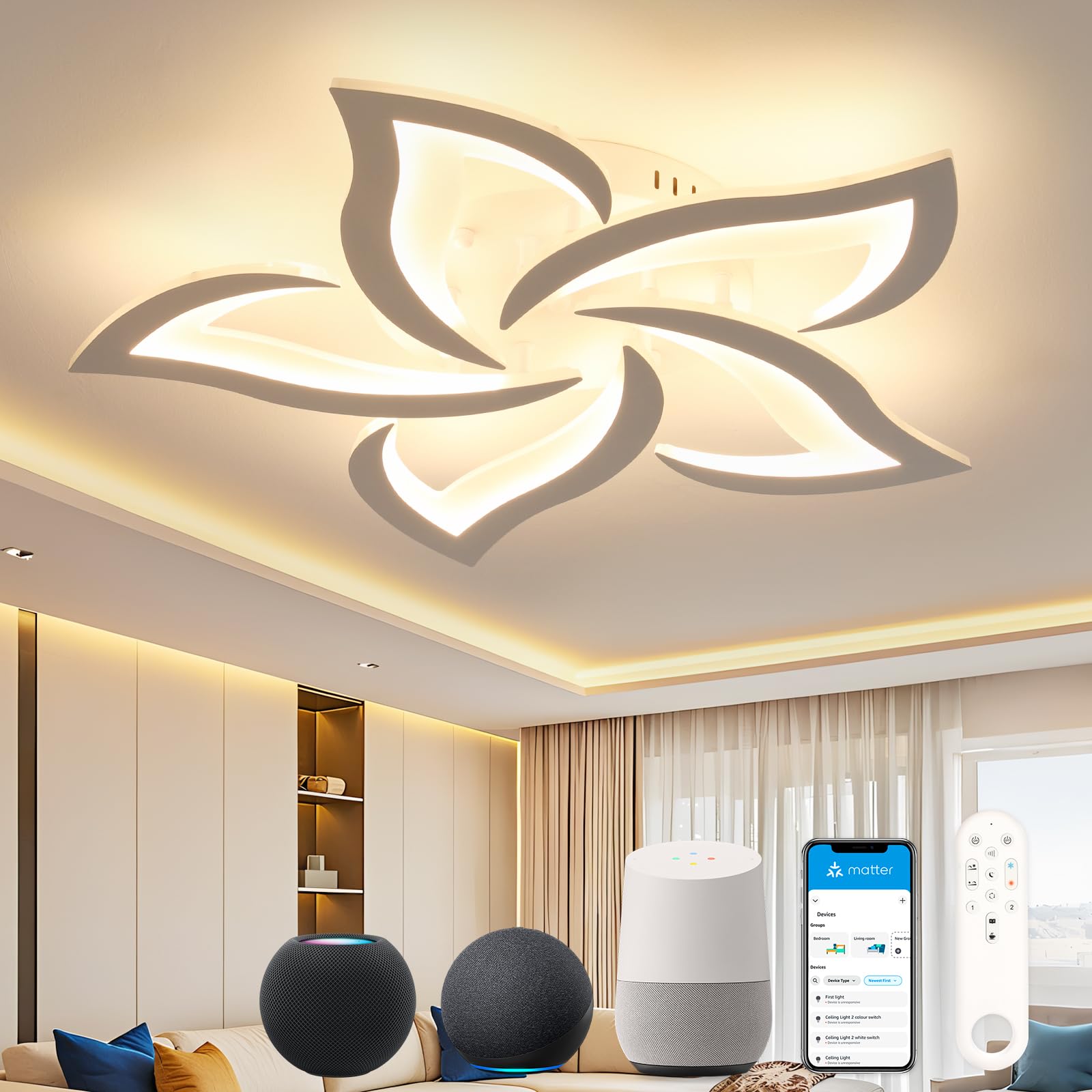 OTREN Matter Smart LED Ceiling Light, Compatible with Alexa, HomeKit & Google Home
