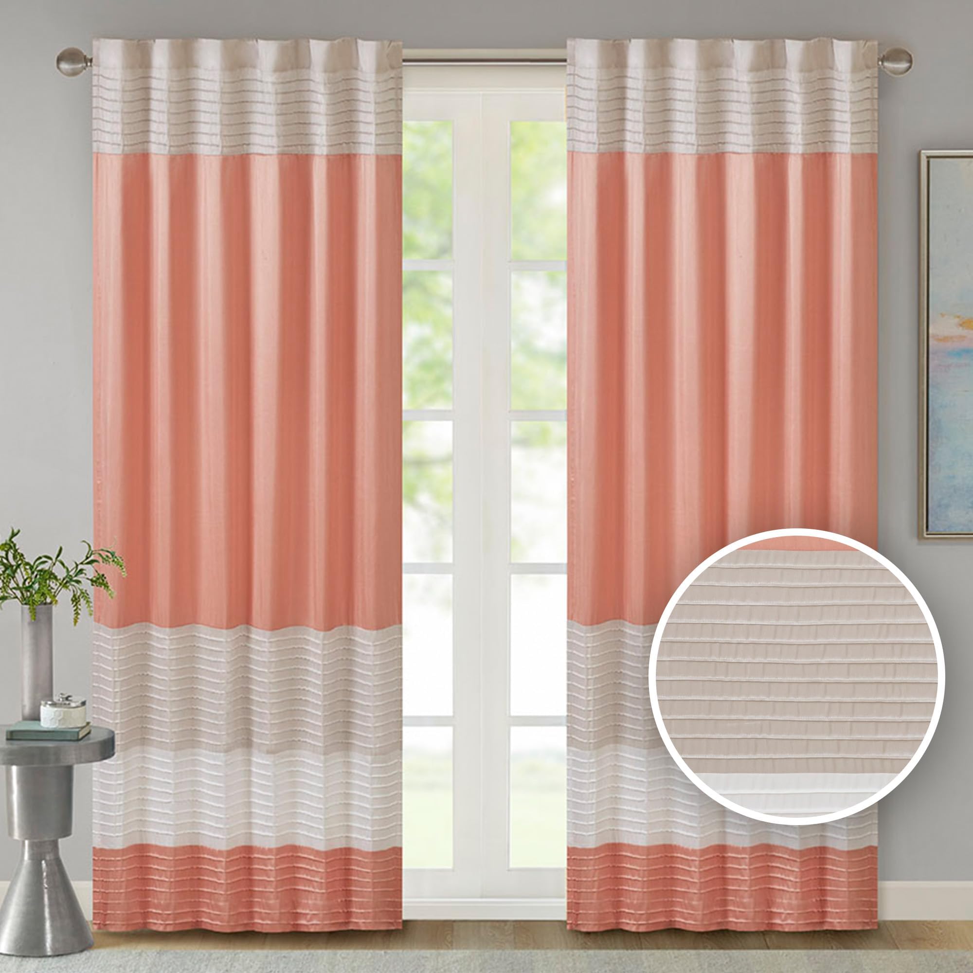 Amherst Single Panel Faux Silk Rod Pocket Curtain With Privacy Lining for Living Room, Window Drape for Bedroom and Dorm, 50x84, Coral