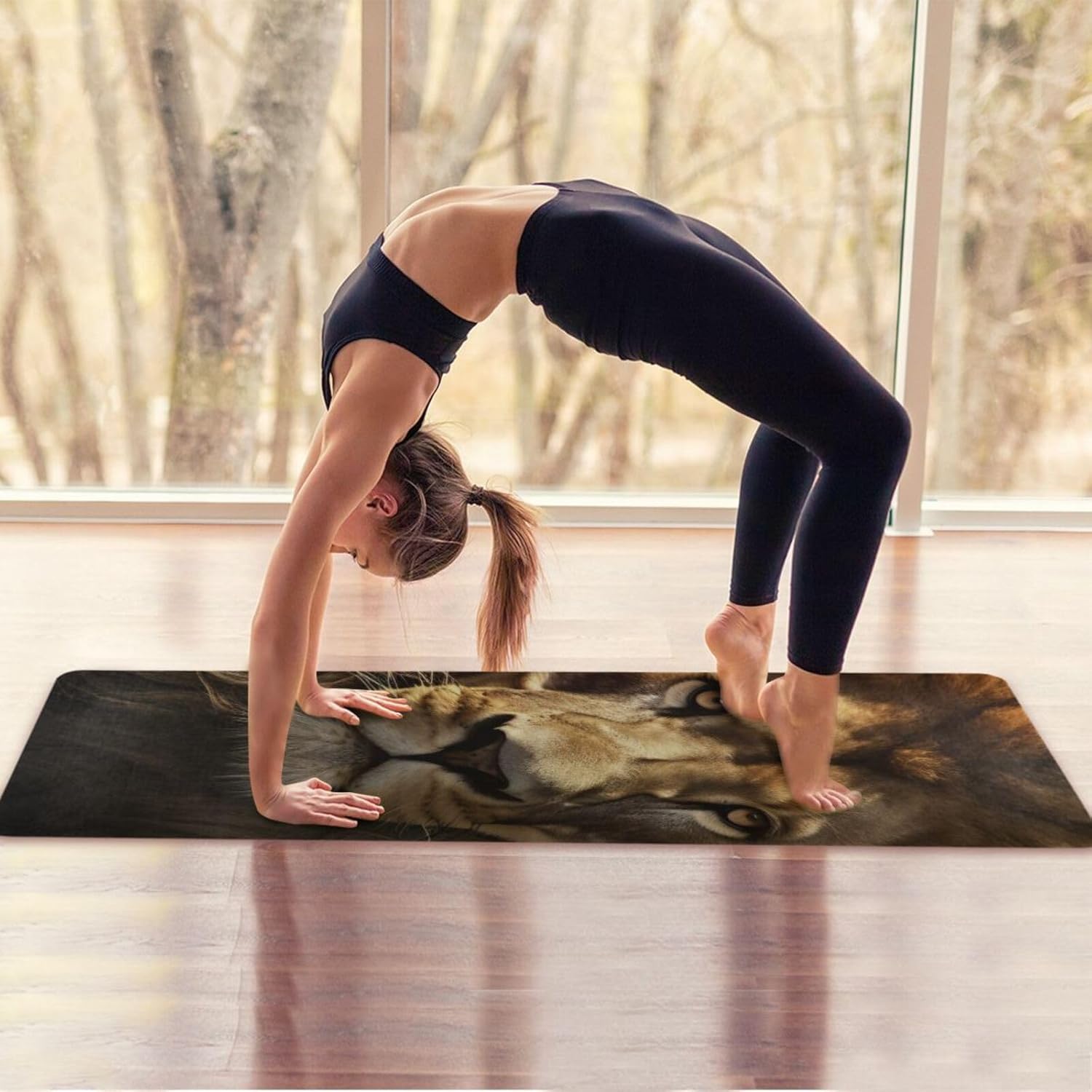 Lion Pattern Yoga Mat for Women Men 71" x 26" Non Slip Exercise & Fitness Mat 1mm Thick Workout Mat for Yoga, Pilates, Come with Storage Bag