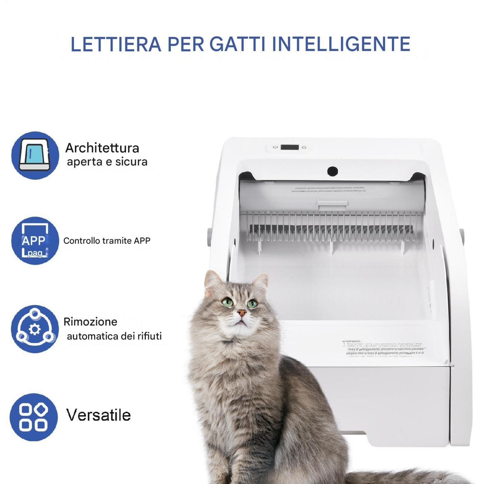 Lettiera automatica per gatti, lettiera automatica - Toilette per gatti con lettiera per gatti con coperchio aperto - Vassoio per lettiera igienico per gatti, vassoio per lettiera di grande capacità,