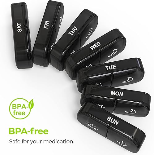 Miniatura 7 de AUVON Pastillero semanal XL 2 veces al día pastillero 7 días con diseño de apertura grande de un lado para un fácil relleno protección de privacidad