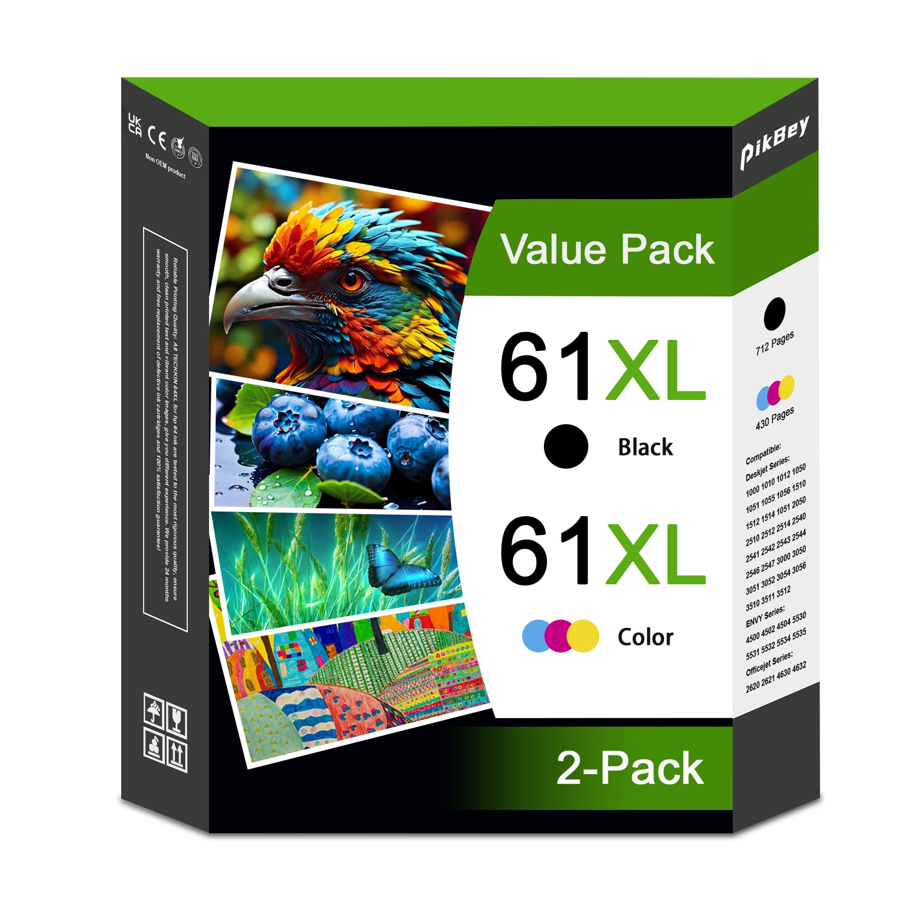 61xl Ink cartridges Combo Pack (2-Pack, 1Black/1Tri-color) Compatible for 61 Ink Cartridge Replacement for Envy 4500 4502 5530 OfficeJet 4630 4632 DeskJet 1000 1010 1050 Printers