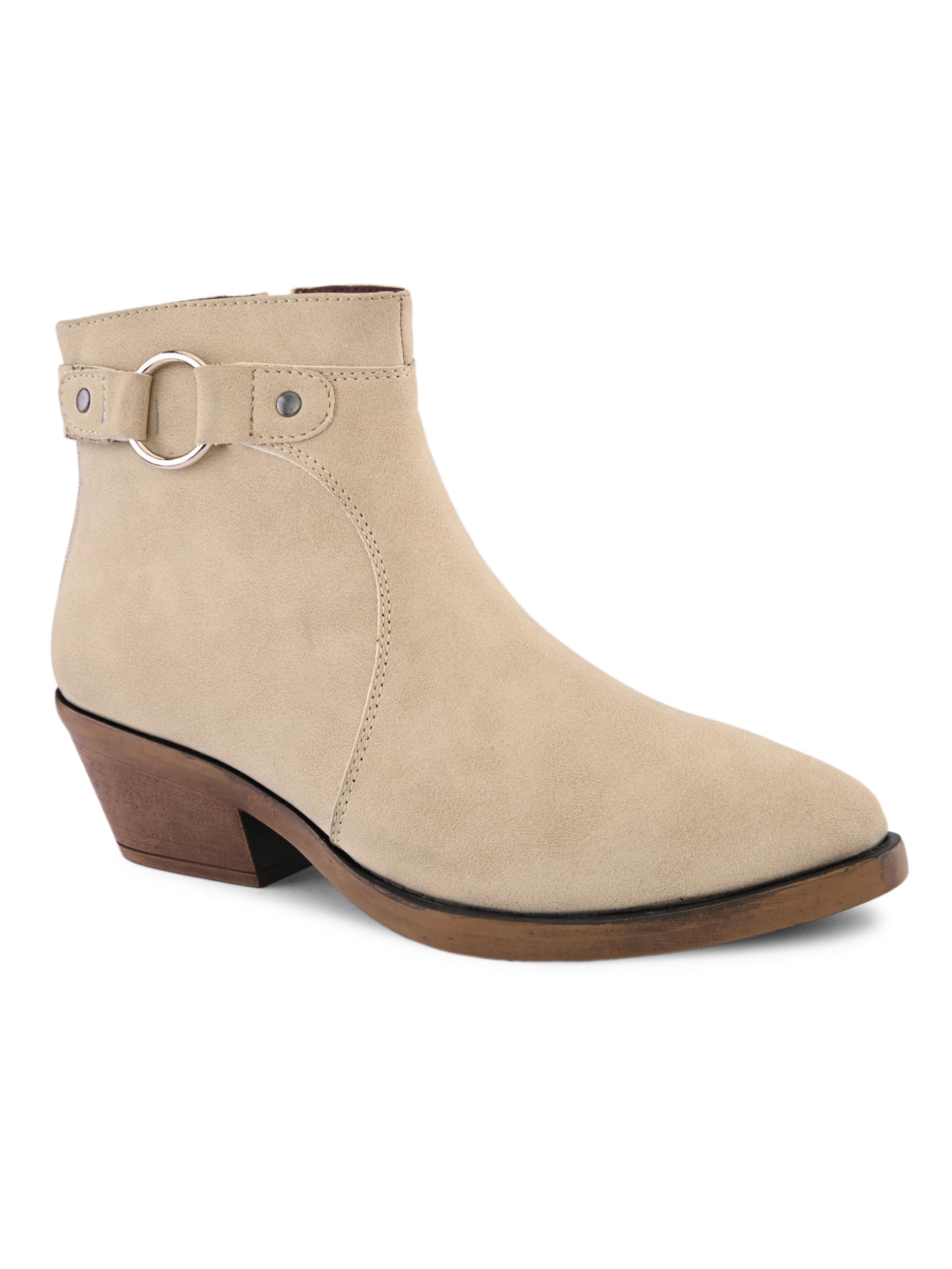 womens Chelsea Boot Stanphord Women Tan Ankle Boots with Ring Buckle | Slip-On Pointed Toe Mid Block Heel Boots for Office, Casual & Winter Wear - WTP 6020 TAN-6-image-30