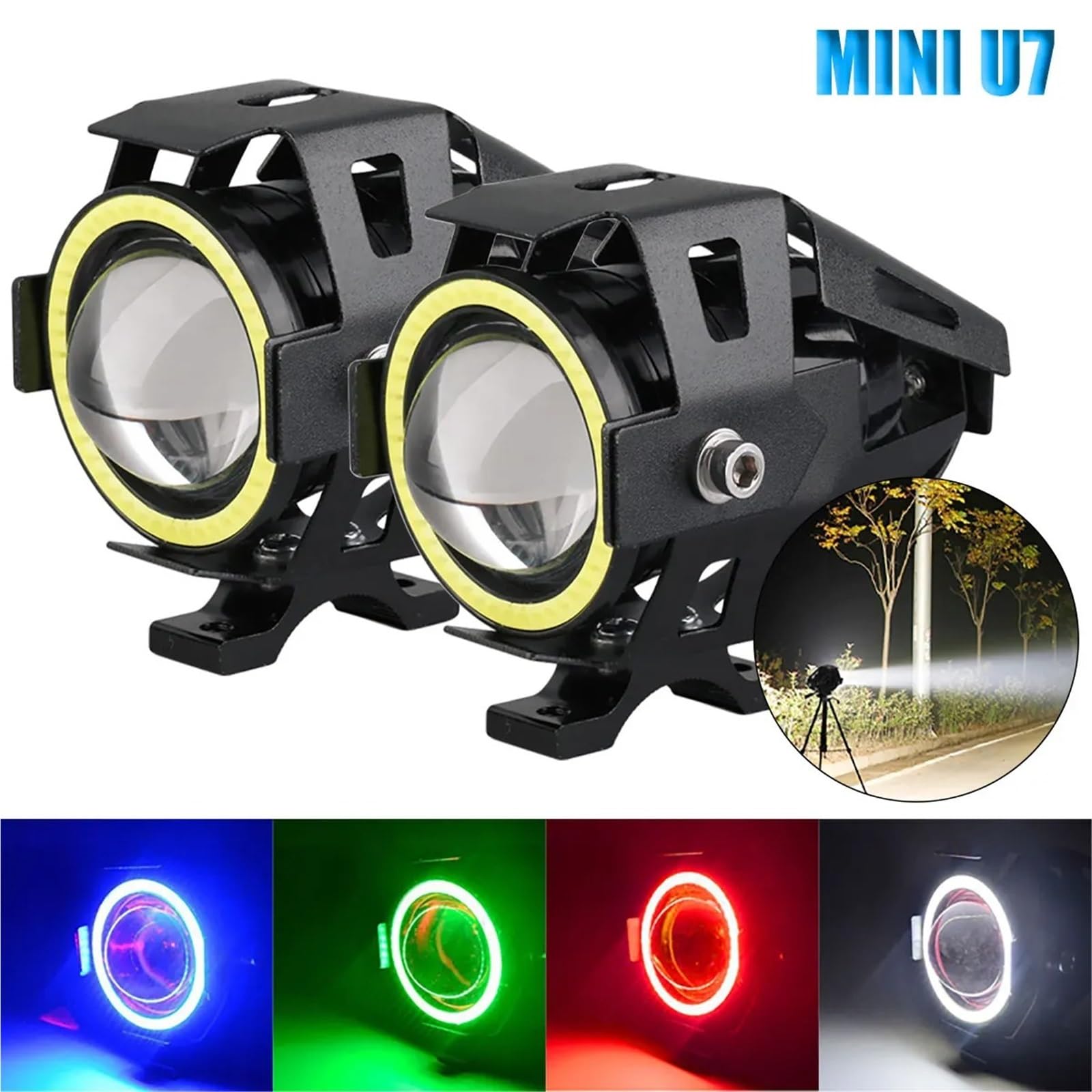Mini phare de moto 2 × LED Angel Eye, lampe conduite auxiliaire, poche, projecteur avant, accessoires Scooter ATV Phare Avant Moto
