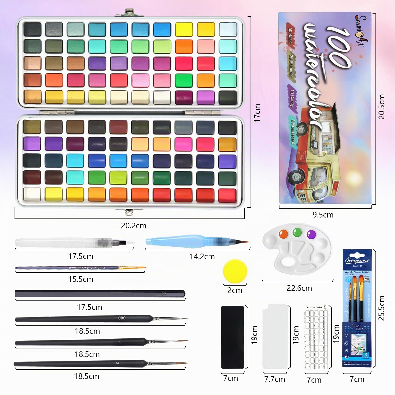Set de Peinture Aquarelle Solide 100 Couleurs Kit Enfant Débutant