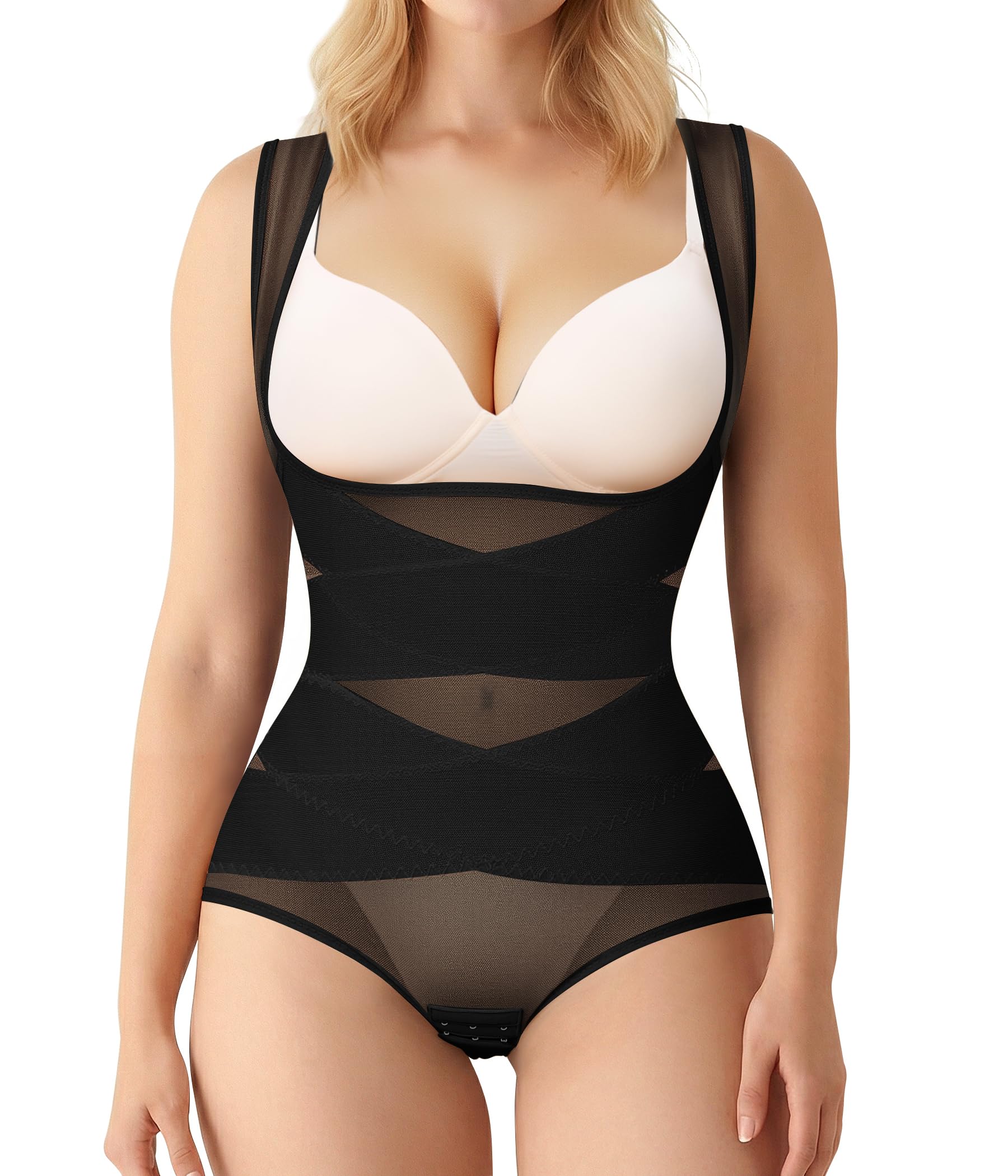 BRABIC Mesh Shapewear Bodysuit Tummy Control for Women Plus Size Faja Body Shaper Bodysuit Butt Lifter