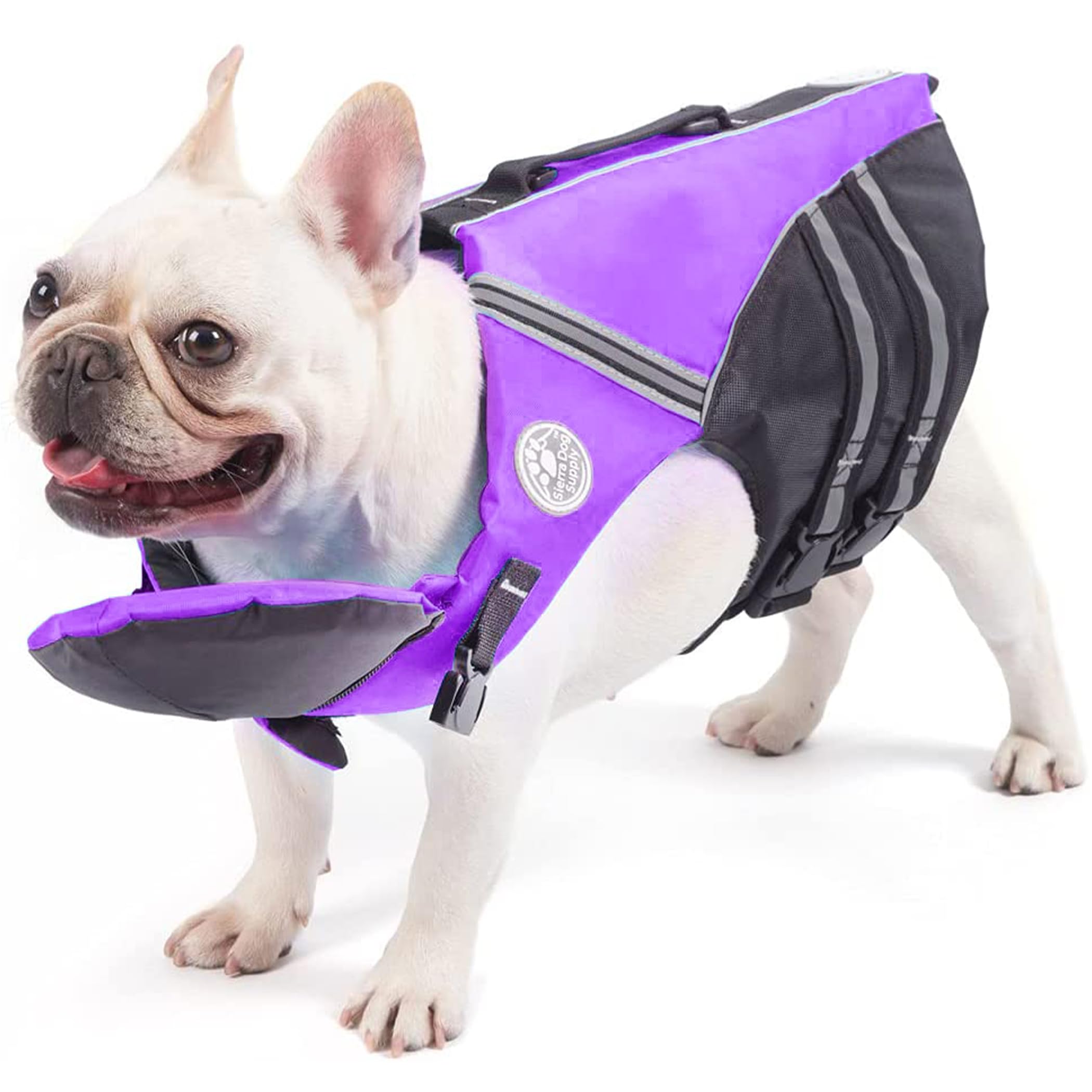 Petglad French Bulldog Life Jacket, Life Vest with Chin Float Rescue Handle for Corgi Pug, Adjustable High Visibility Flotation Swim Vest for Swimming